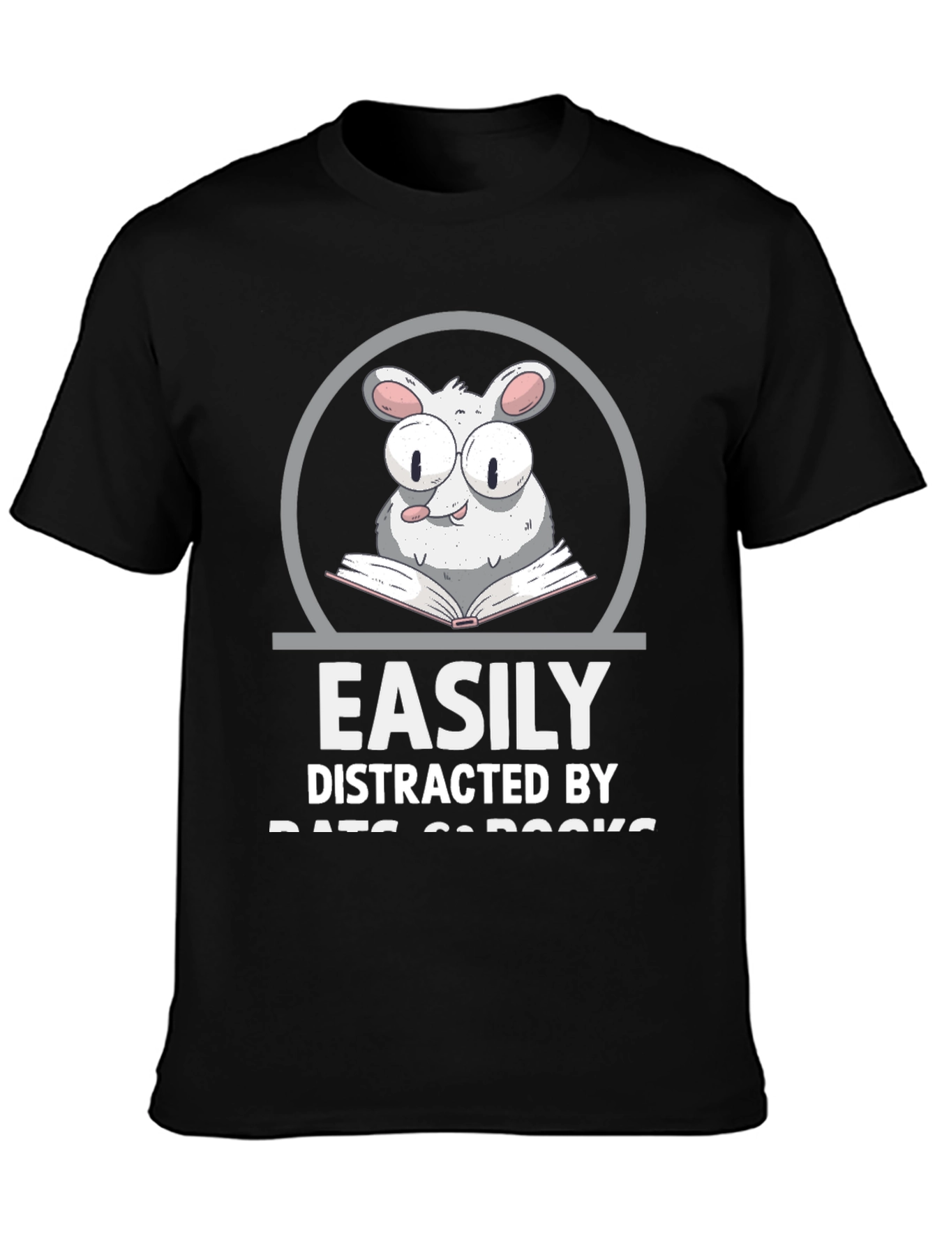 Black Easily Distracted By Rats & Books T-Shirt view 3
