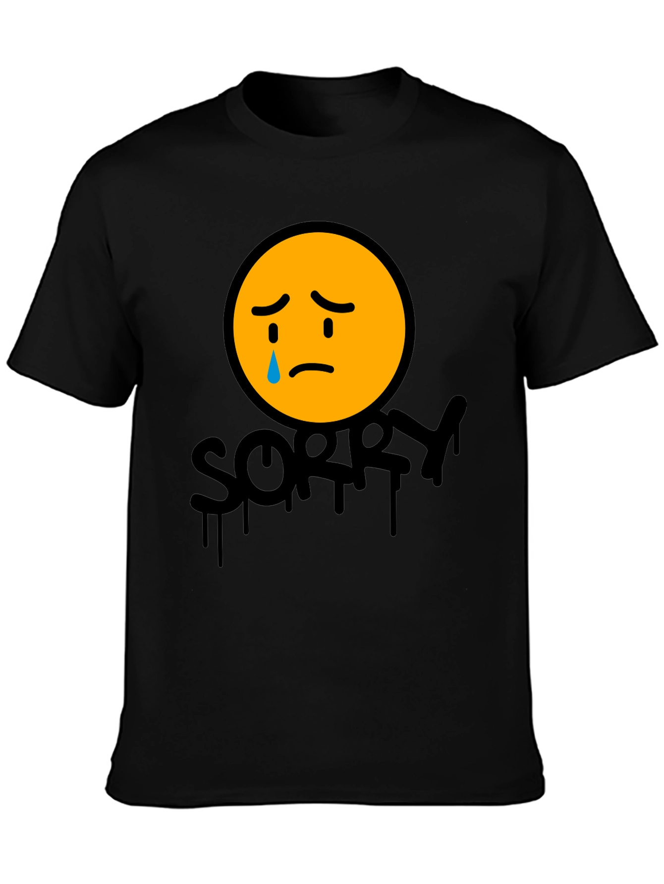 Black Sorry Face Graphic Tee - Black Cotton Blend view 3
