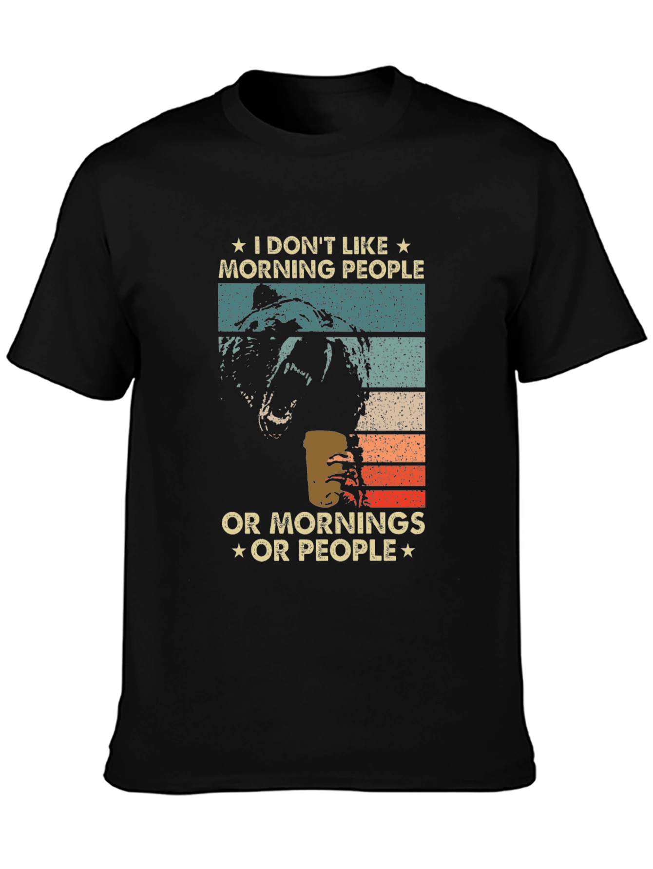 Black Funny "I Don't Like Morning People" Bear T-Shirt view 3