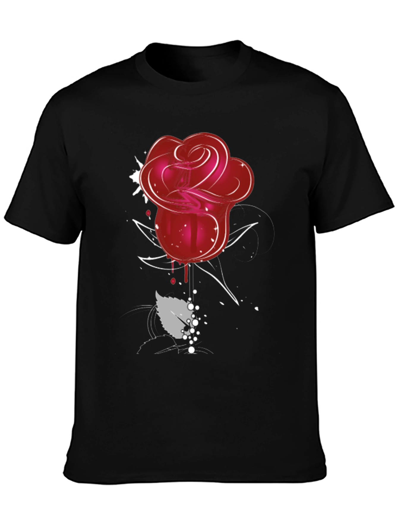 Black Red Rose Graphic Tee - Men's Black T-Shirt view 3