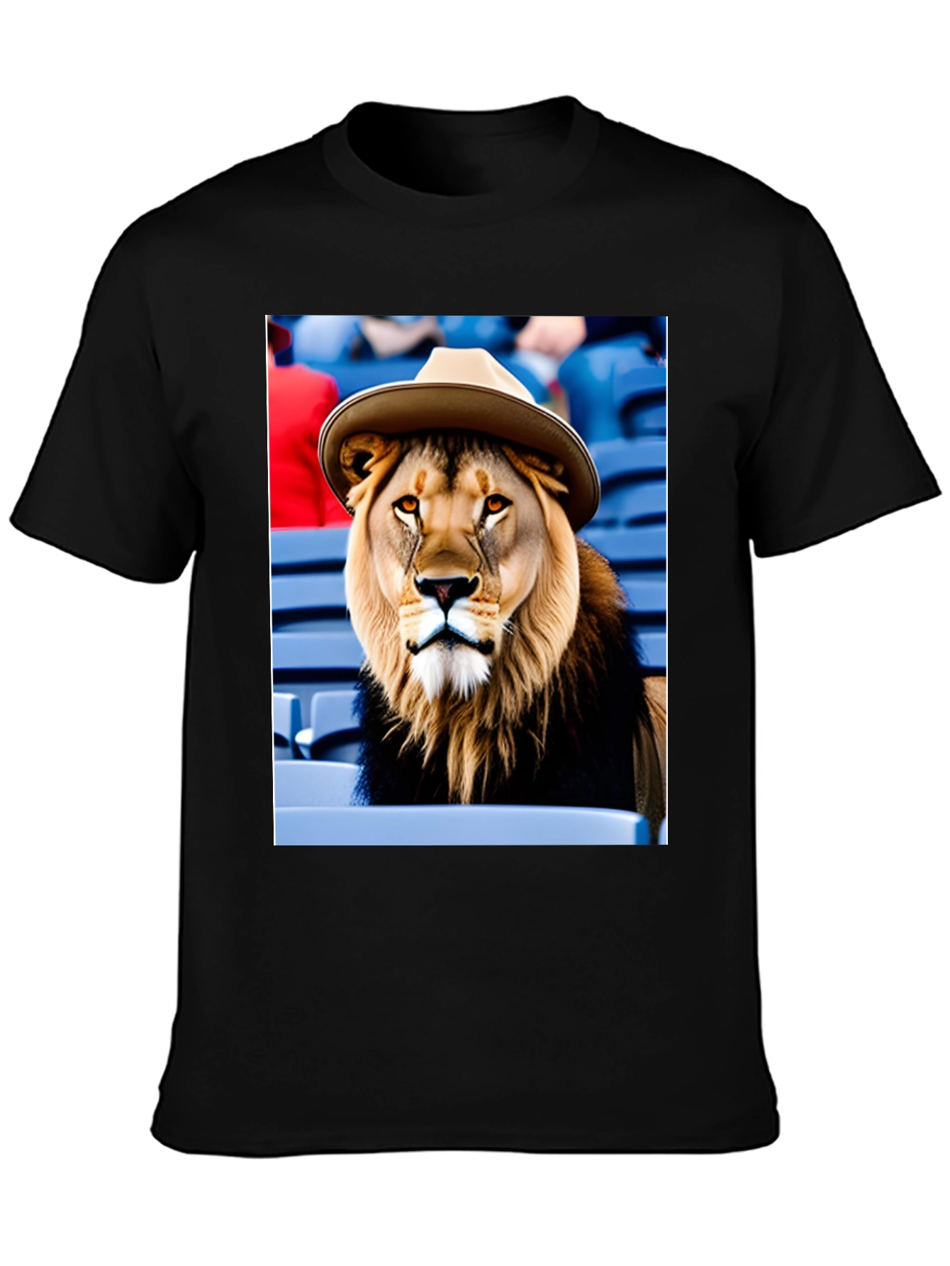 Black Lion in Hat Graphic Tee - Black Cotton Shirt view 3