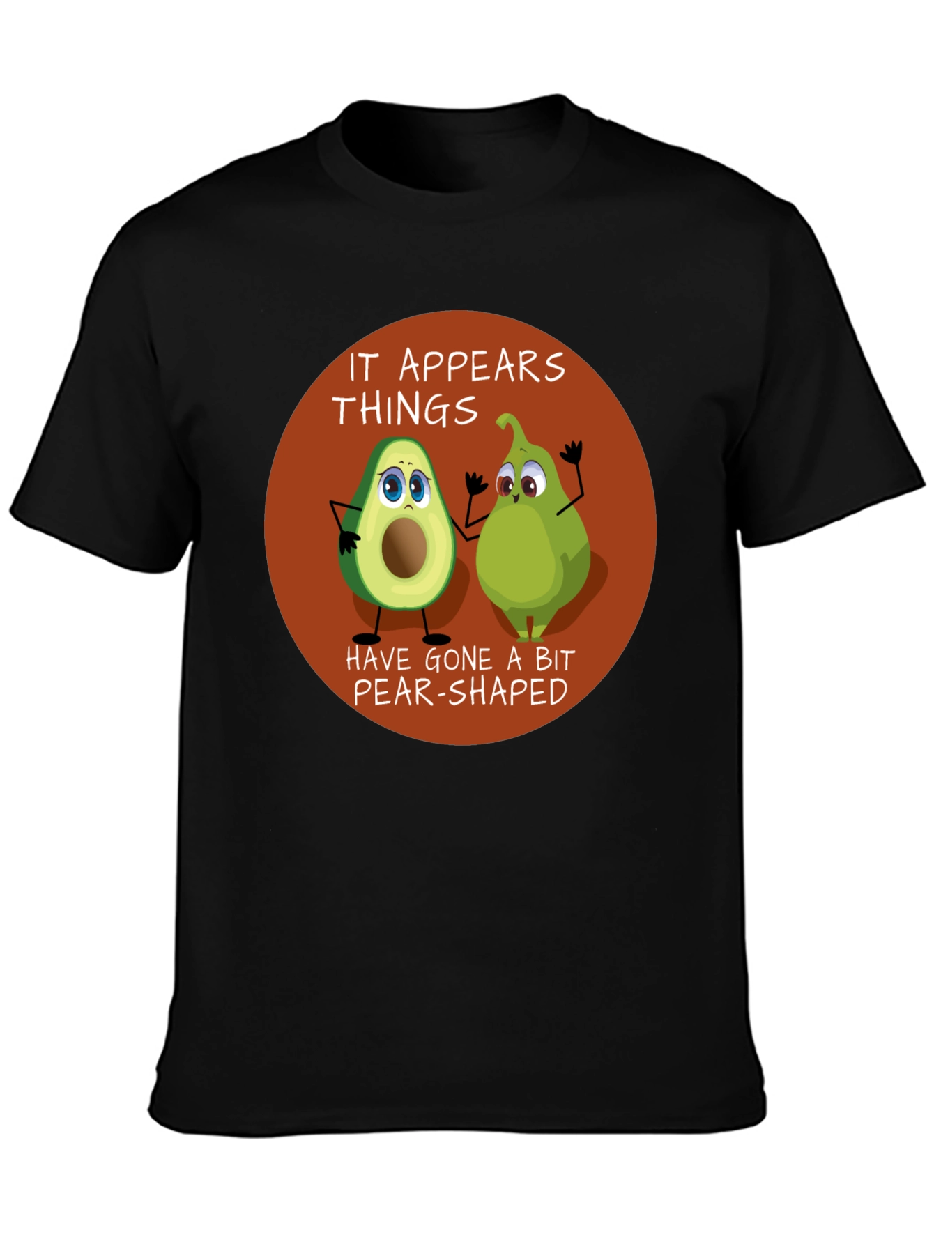 Black Funny Avocado & Pear Graphic T-Shirt view 3