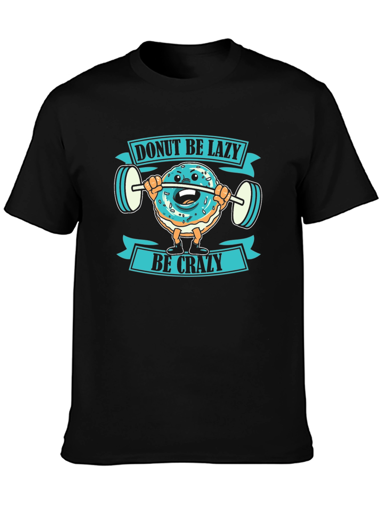 Black Donut Be Lazy Graphic T-Shirt - Funny Workout Tee view 3