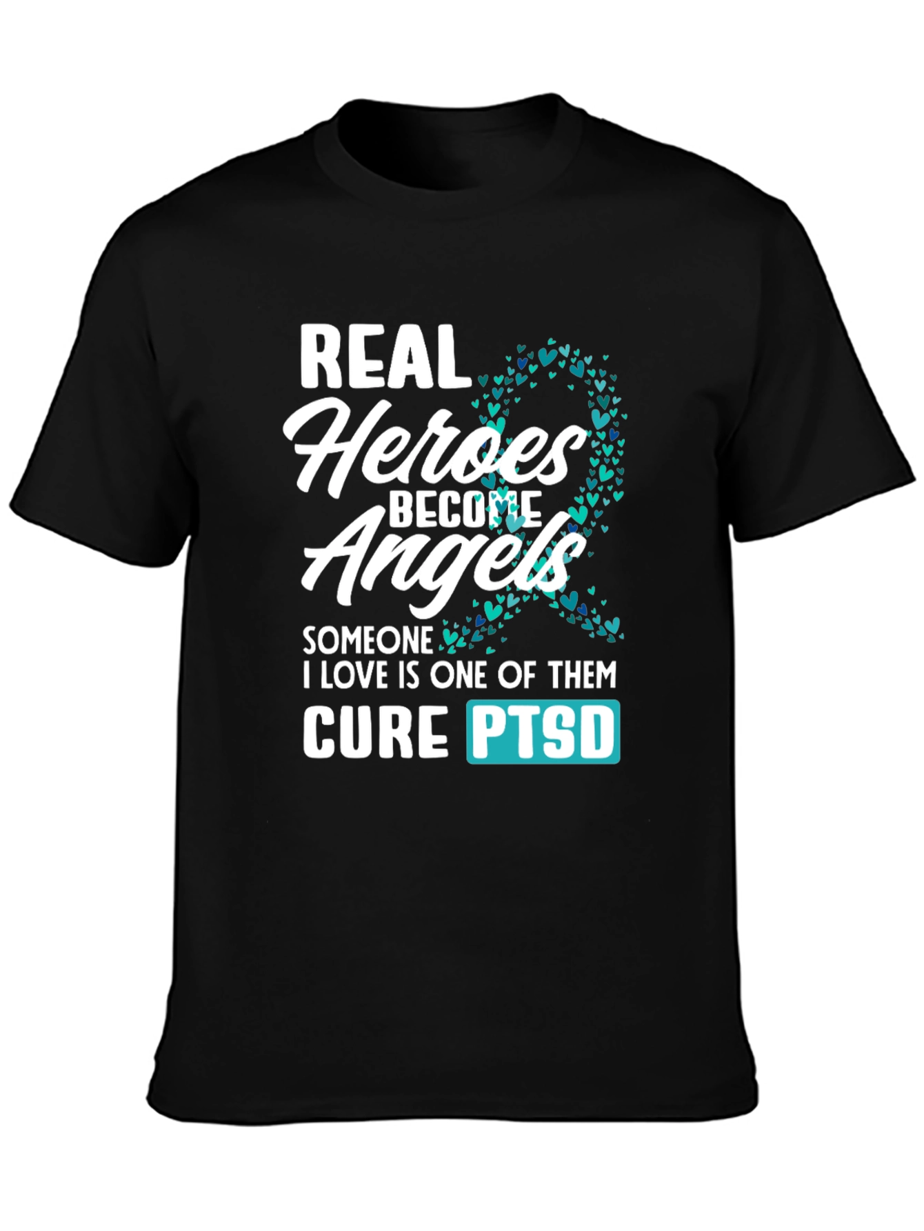 Black Real Heroes Become Angels PTSD Awareness T-Shirt view 3
