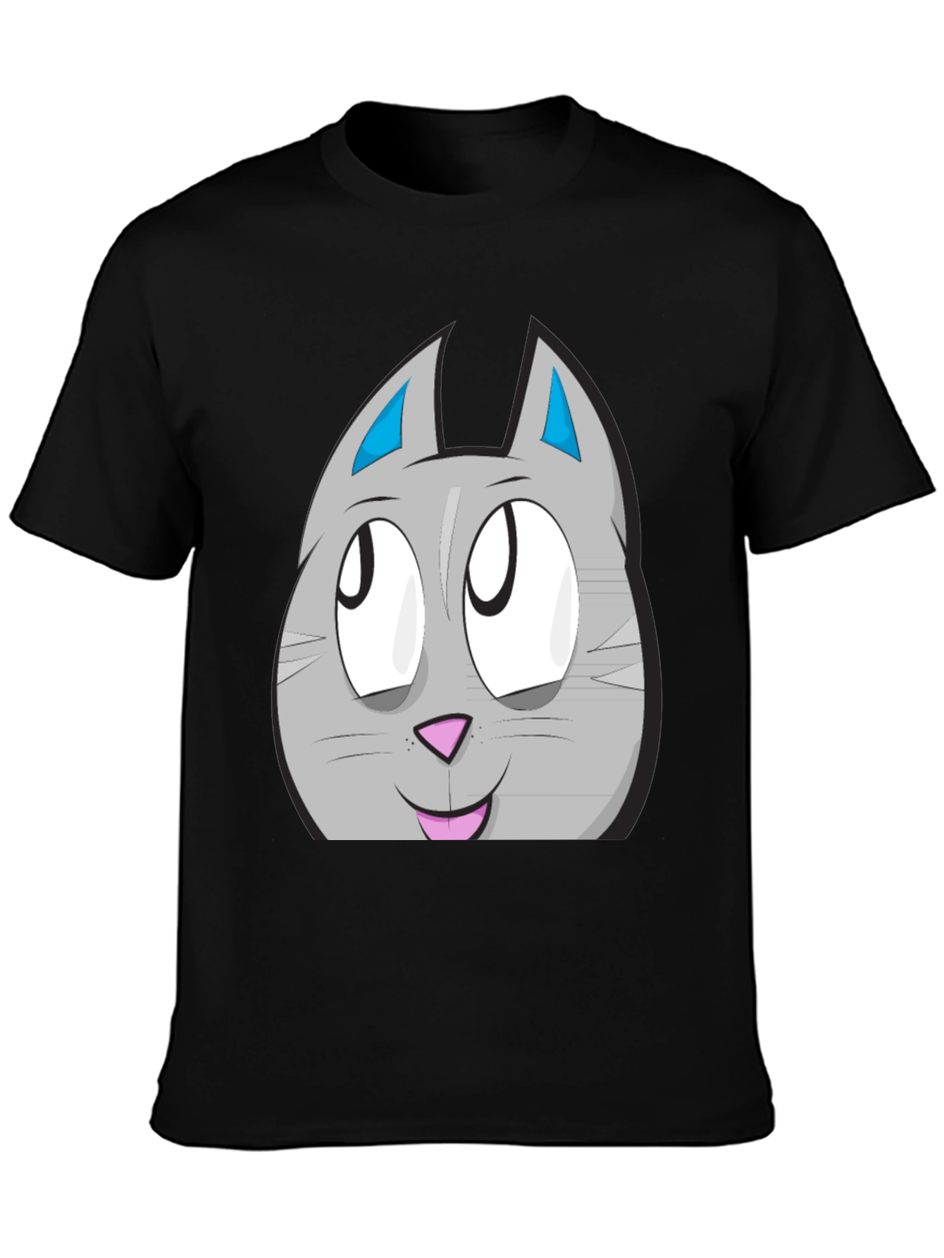 Black Cartoon Cat Face Graphic Tee - Unisex Black T-Shirt view 3