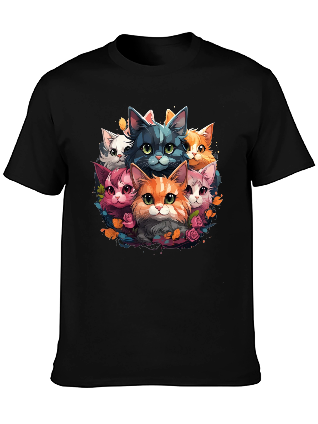 Black Cute Cartoon Cats T-Shirt view 3