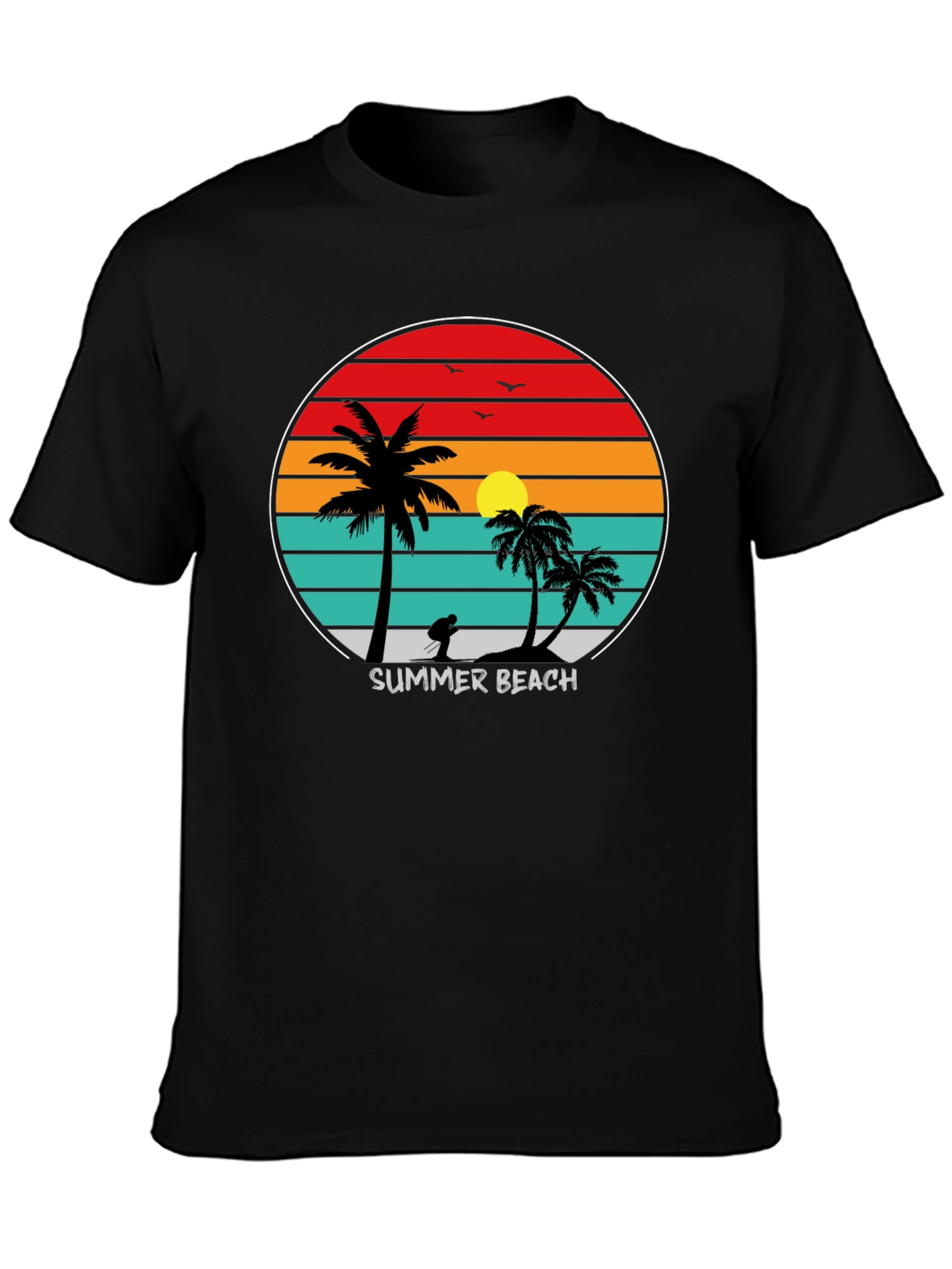 Black Summer Beach Sunset Palm Tree T-Shirt view 3
