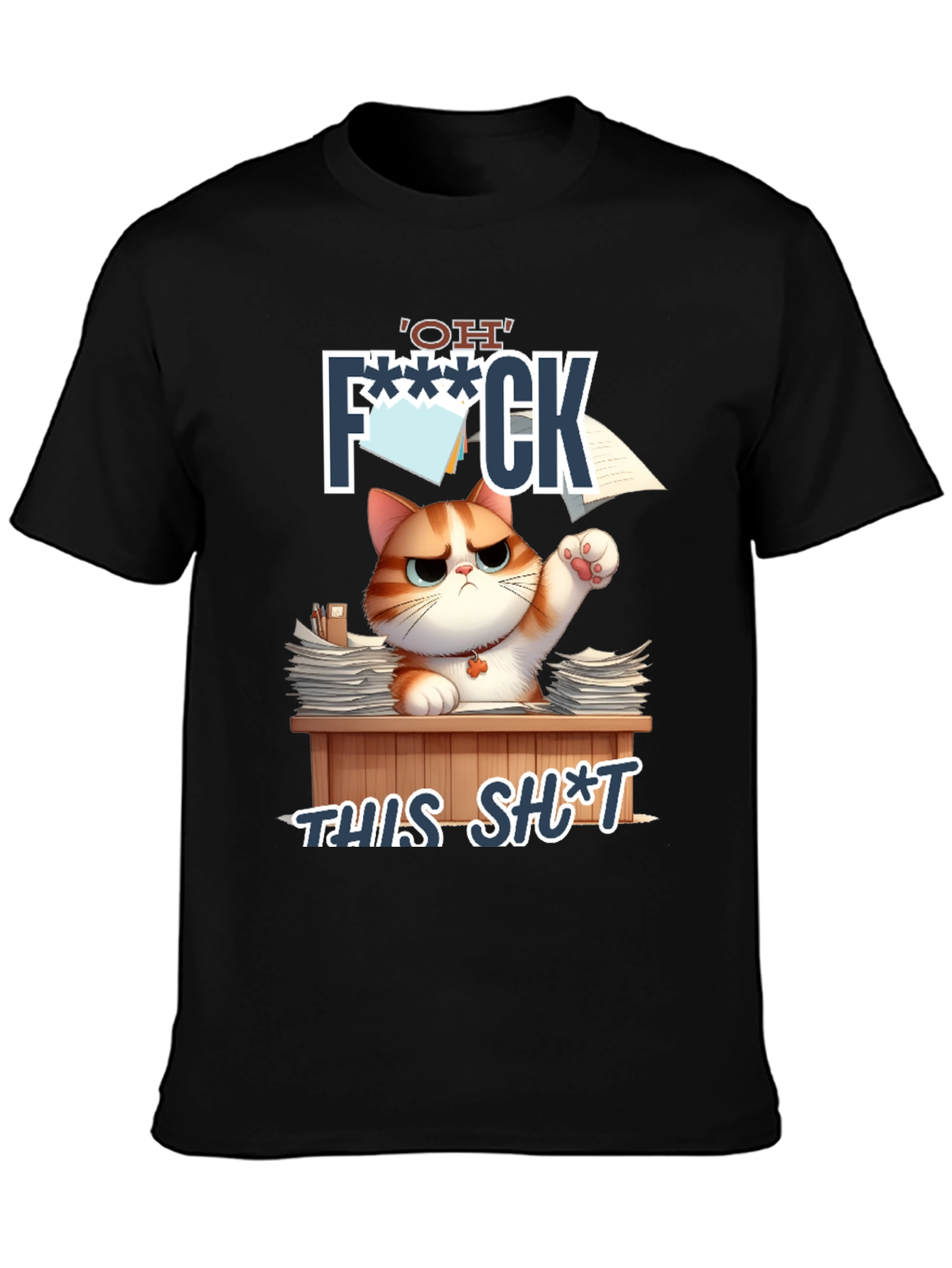 Black Funny Cat 'OH F*** THIS S***' Graphic T-Shirt view 3