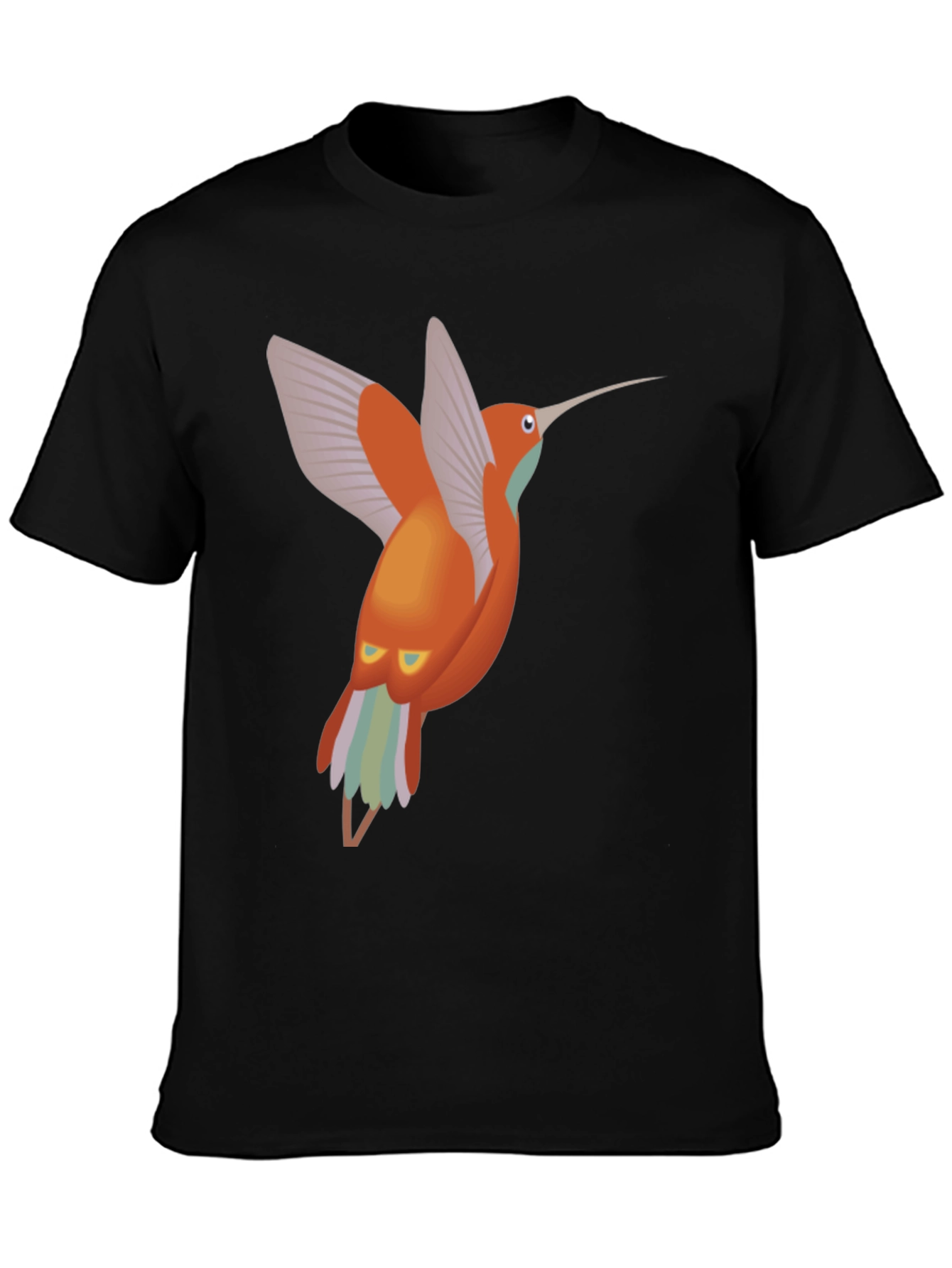 Black Hummingbird Graphic Tee - Black Cotton T-Shirt view 3