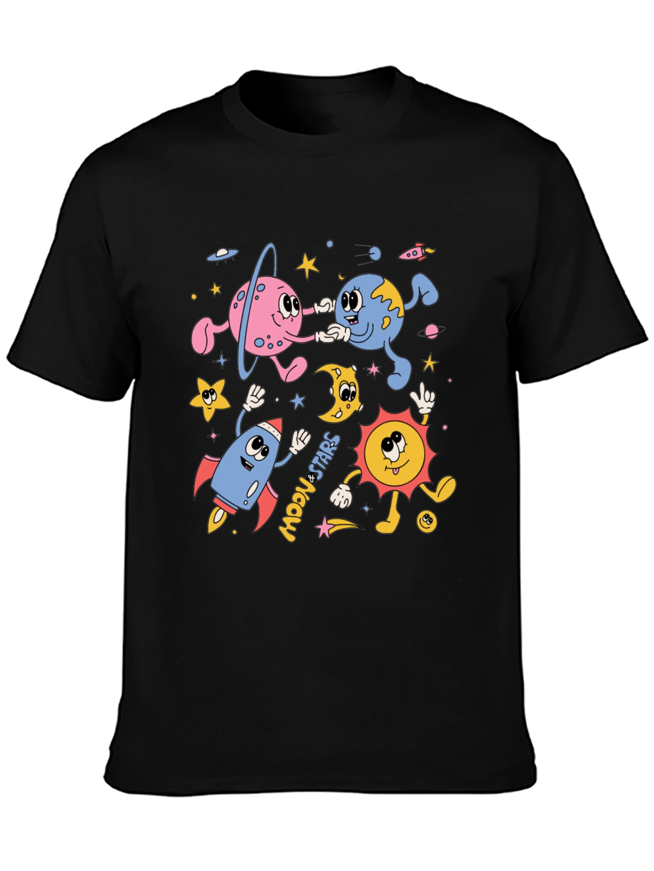Black Retro Space Cartoon Graphic Tee view 3