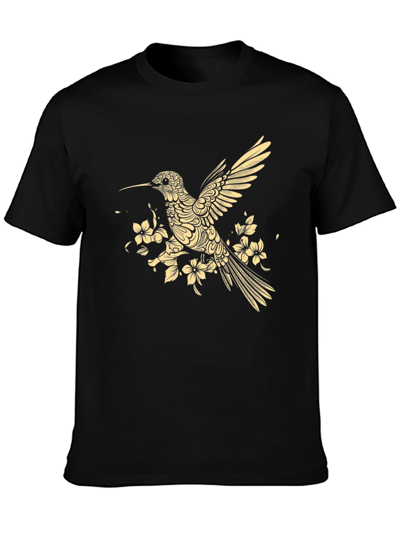 Black Hummingbird Floral Graphic T-Shirt - Modern Style view 3