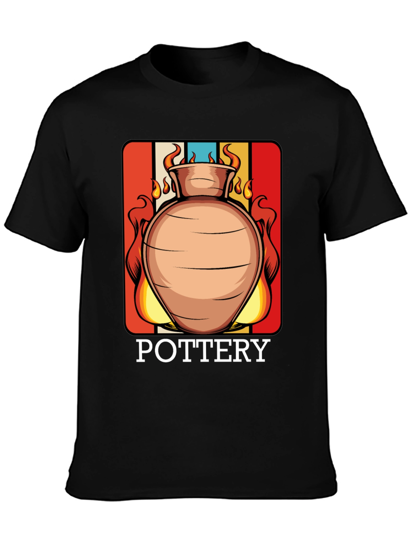Black Pottery T-Shirt - Retro Clay Vase Design view 3