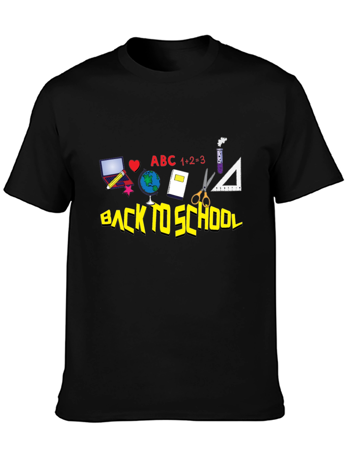Black Back to School Graphic Tee - Black Cotton T-Shirt view 3