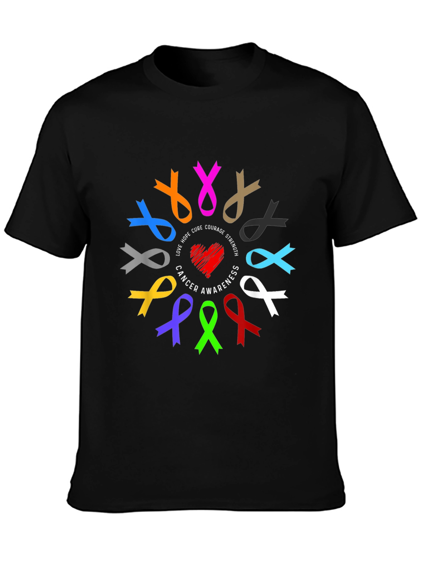Black Cancer Awareness Ribbon Black T-Shirt view 3