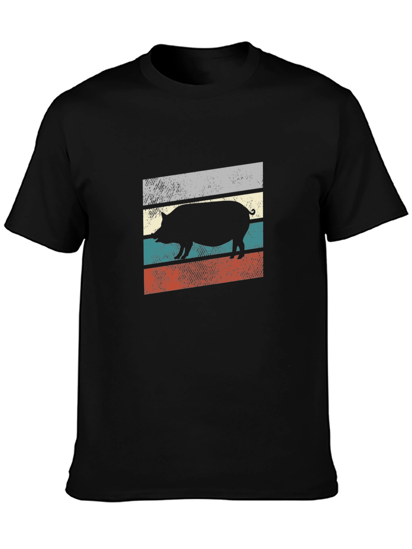 Black Retro Pig Silhouette Graphic T-Shirt view 3