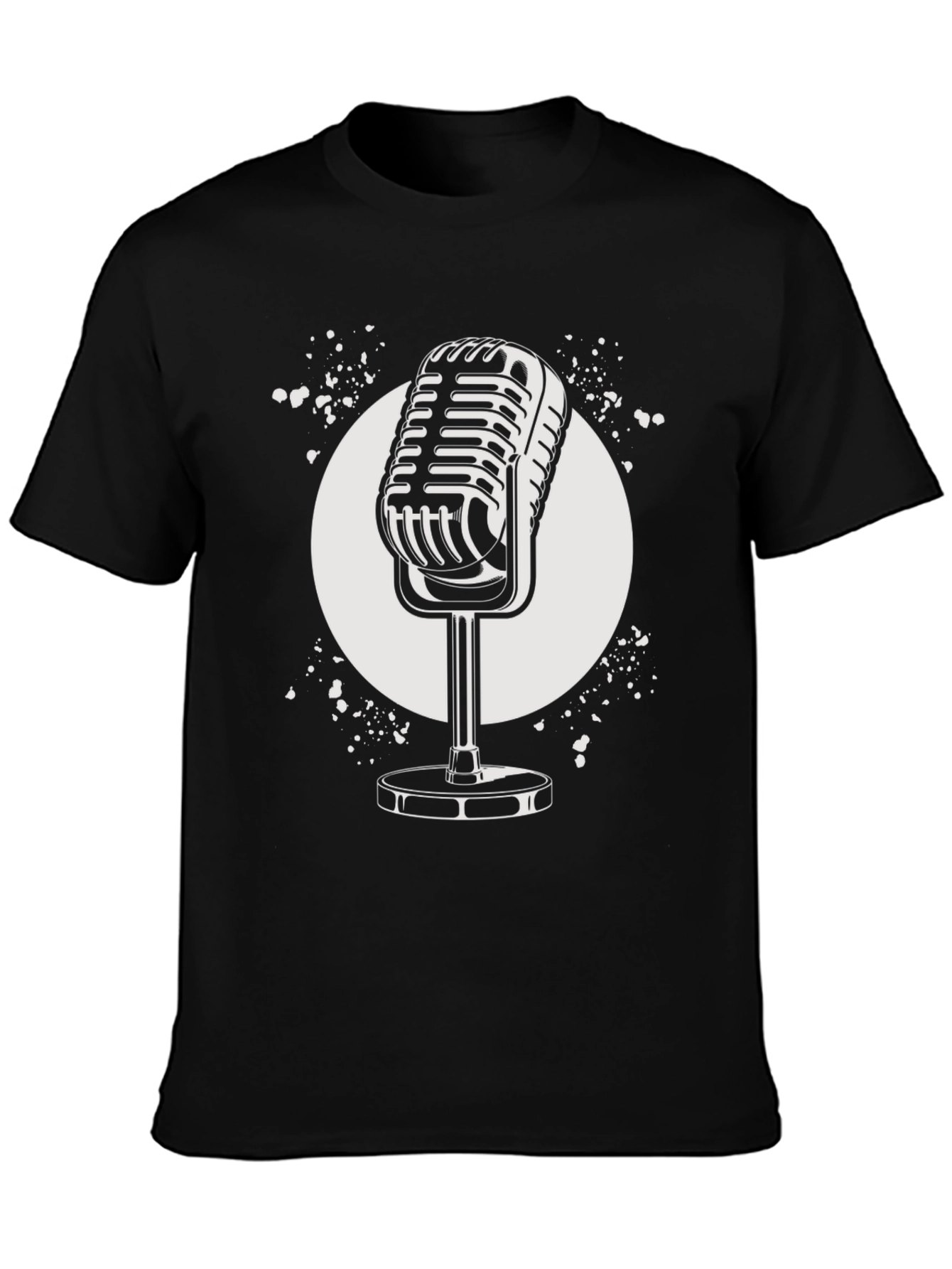Black Vintage Microphone Graphic Tee - Retro Style Black T-Shirt view 3