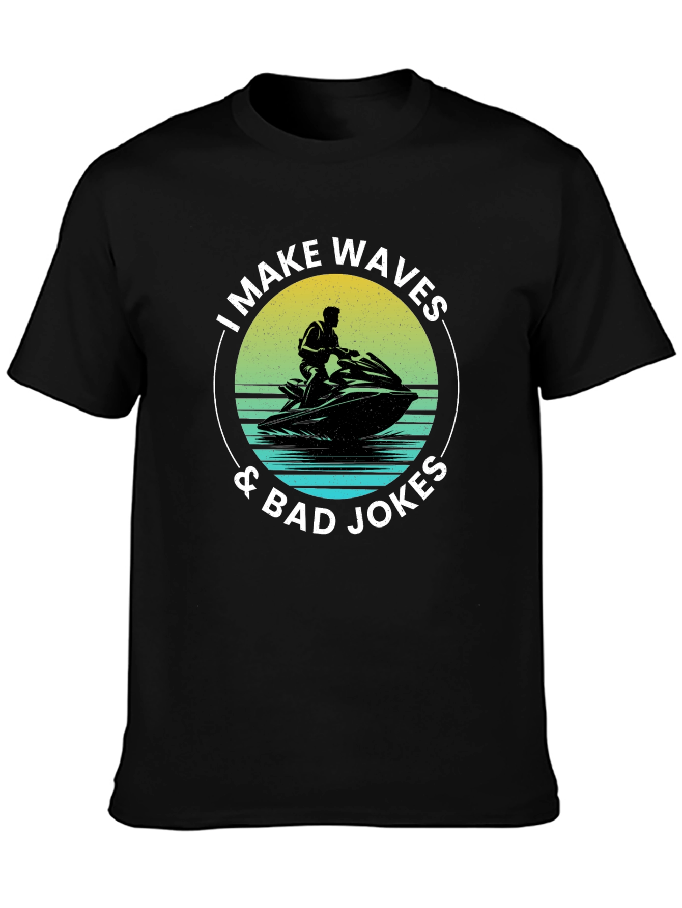Black I Make Waves & Bad Jokes T-Shirt view 3