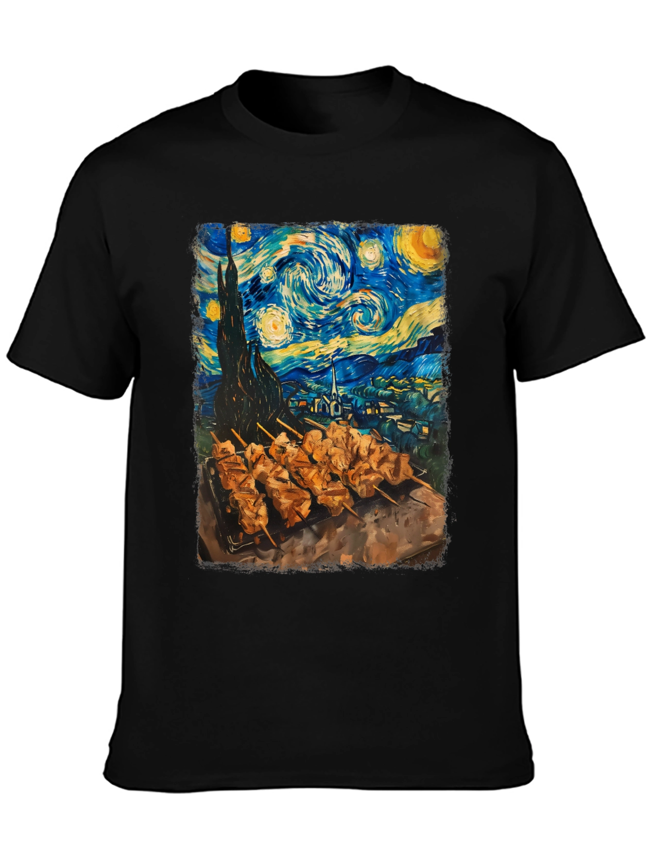 Black Starry Night & BBQ T-Shirt view 3