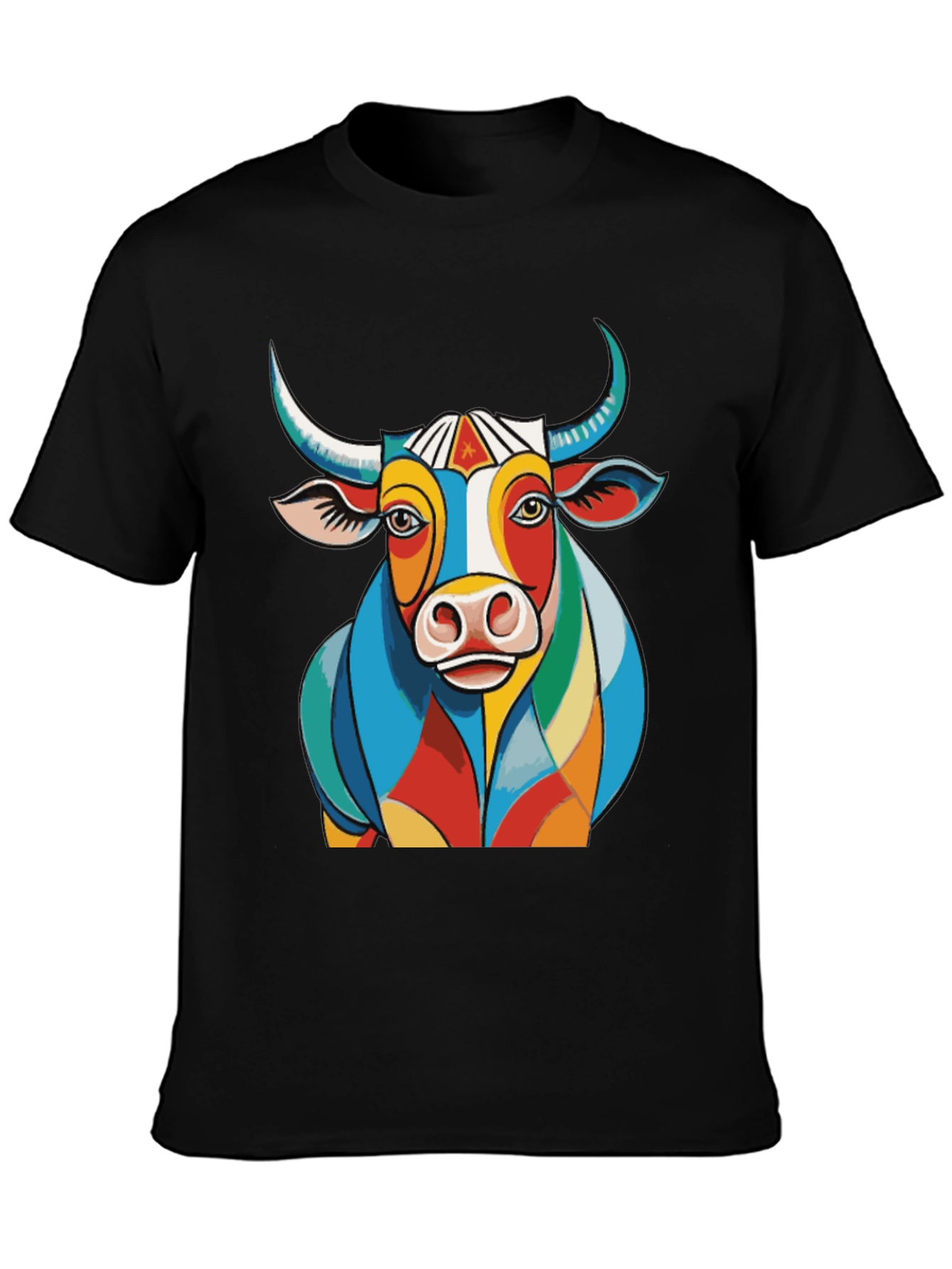 Black Colorful Bull Graphic Tee - Unique Design view 3