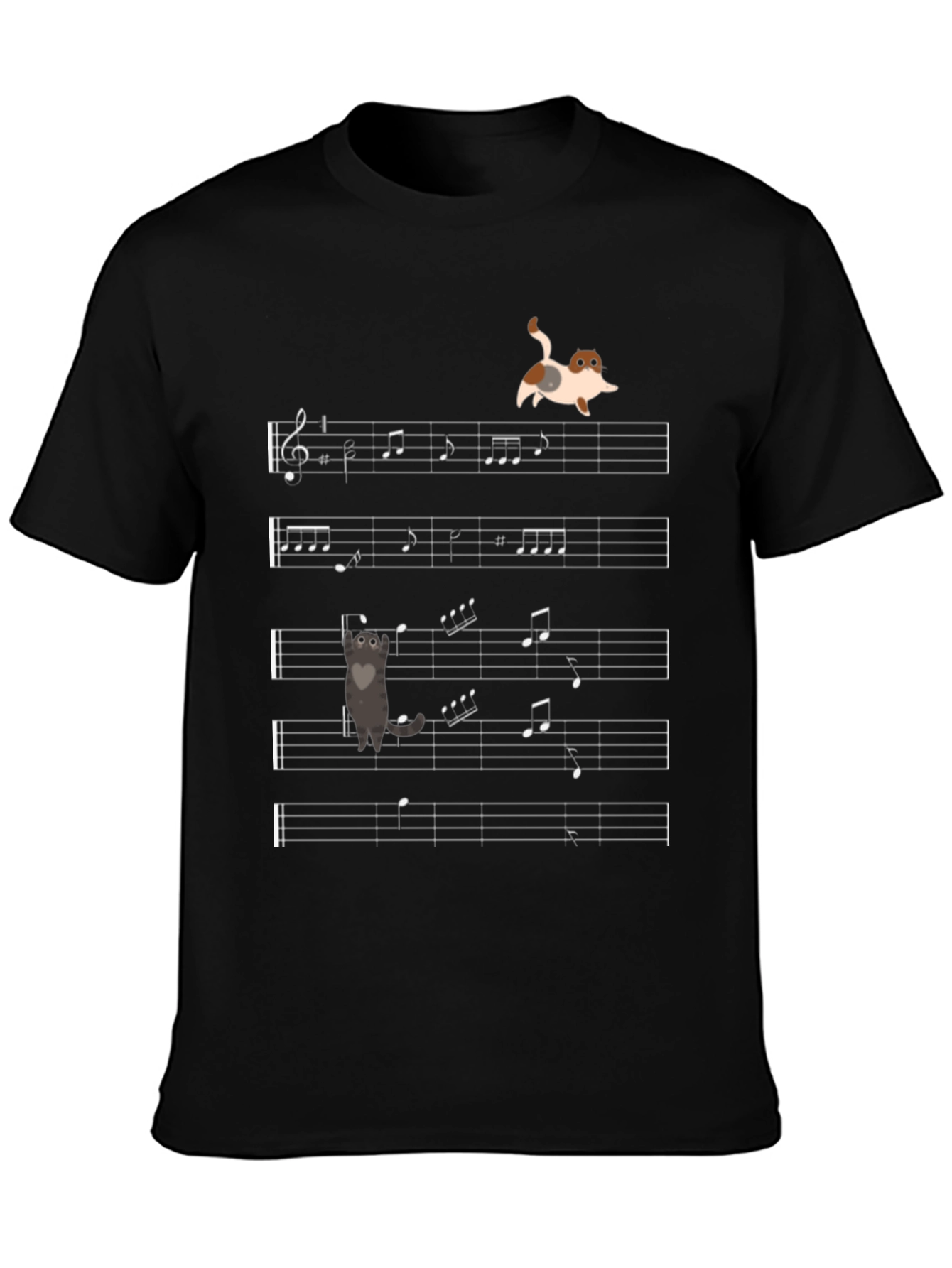 Black Musical Cats T-Shirt - Unique Music Note Design view 3