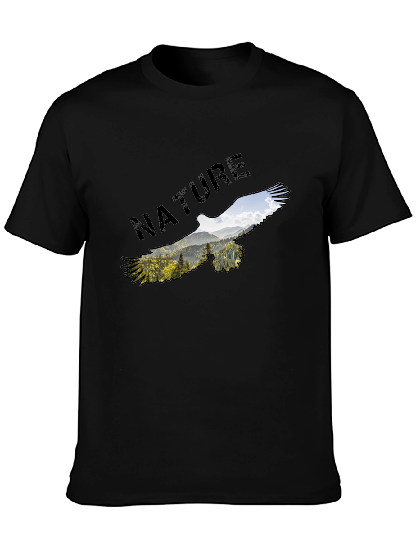 Black Nature Eagle Graphic Black T-Shirt view 3