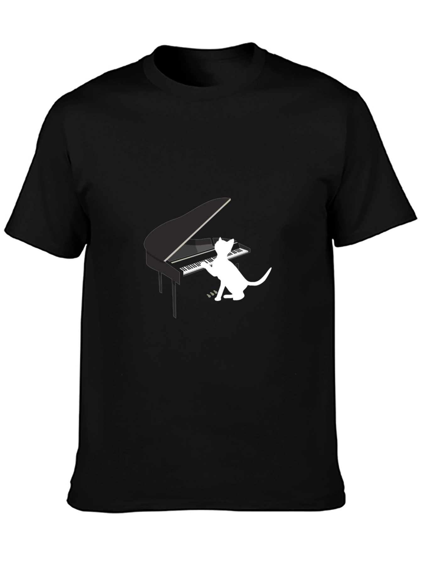 Black Cat Playing Piano Graphic Tee - Black view 3