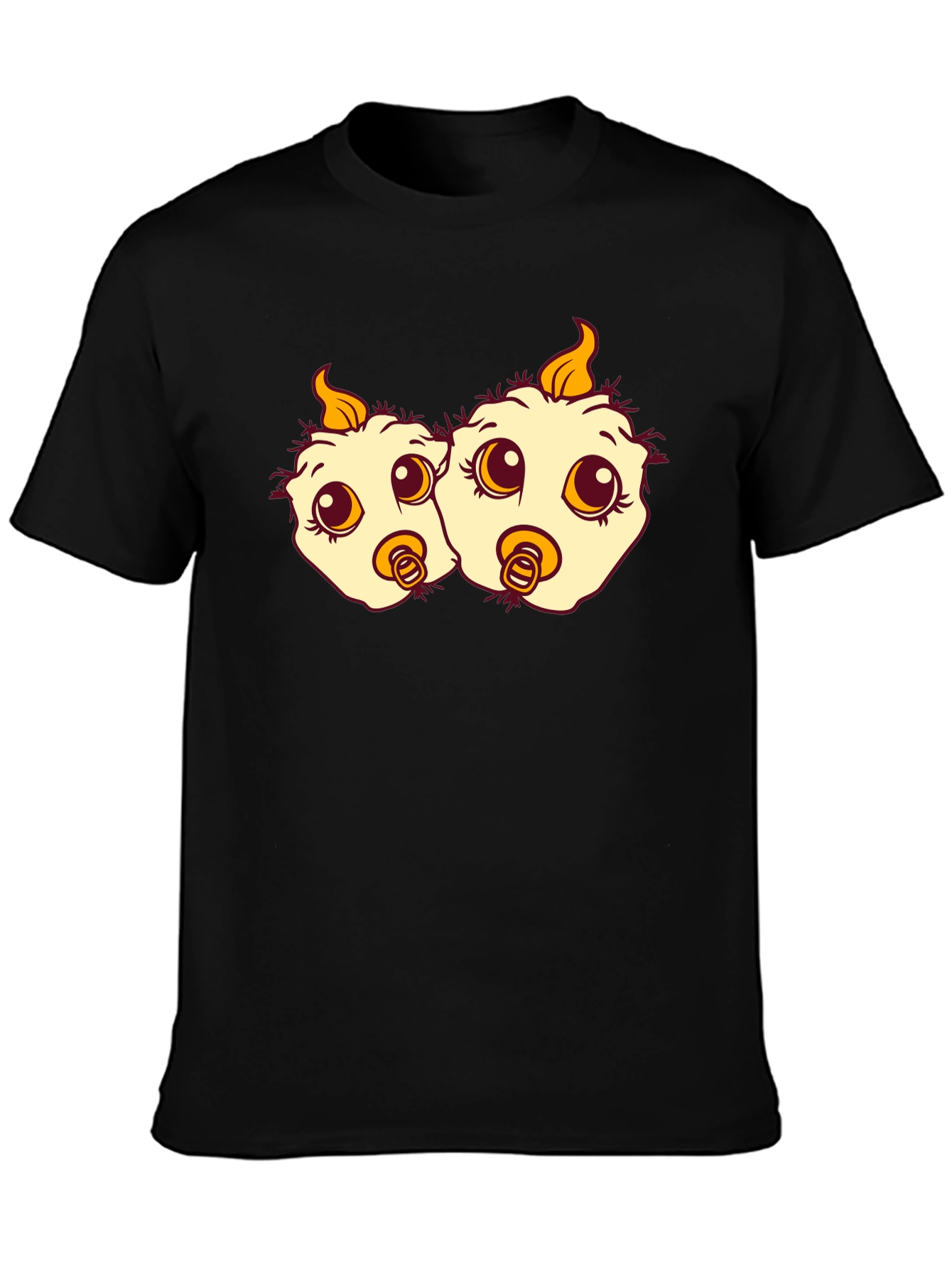Black Cartoon Chick Twins Black T-Shirt view 3