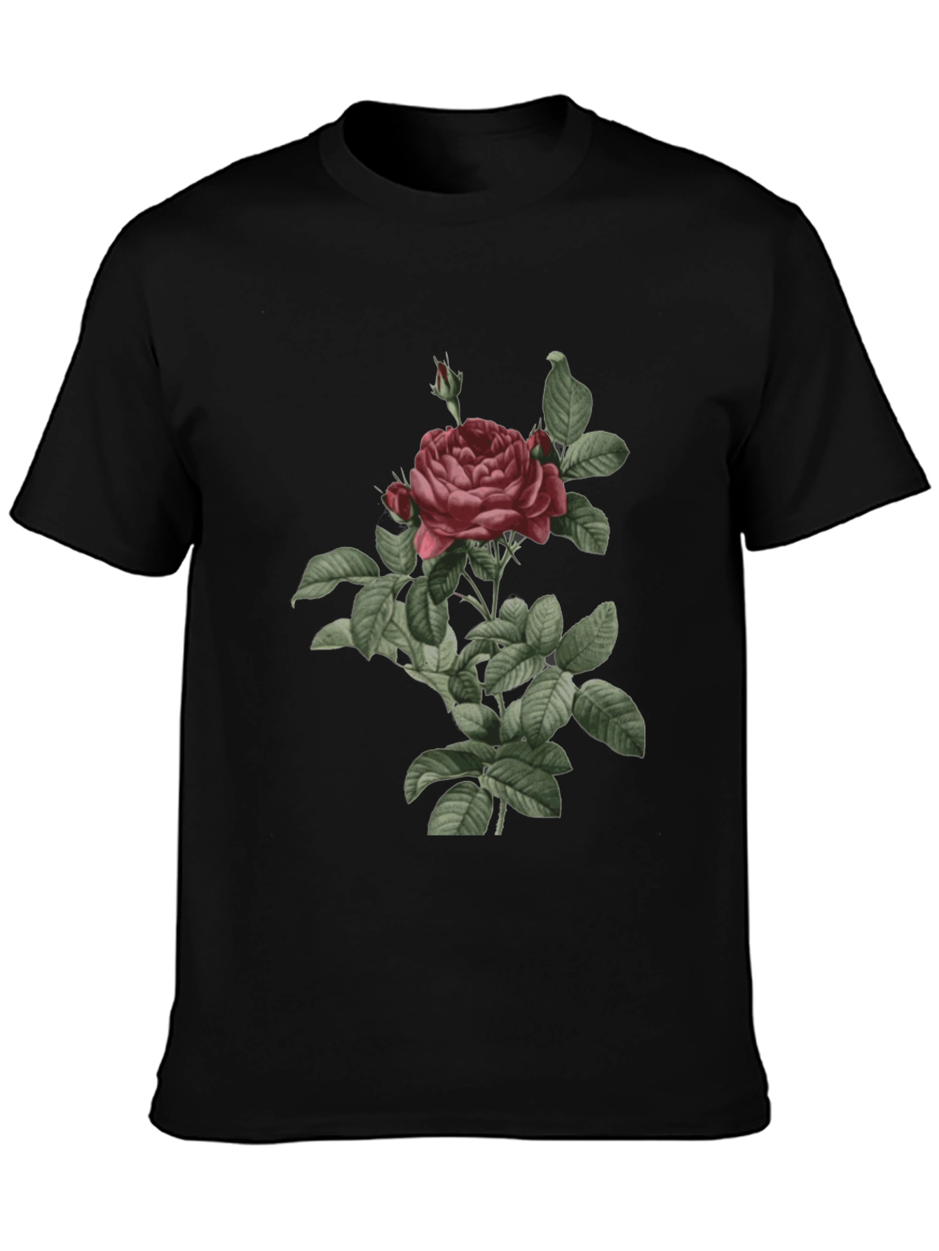 Black Vintage Rose Graphic Tee - Classic Botanical Design view 3