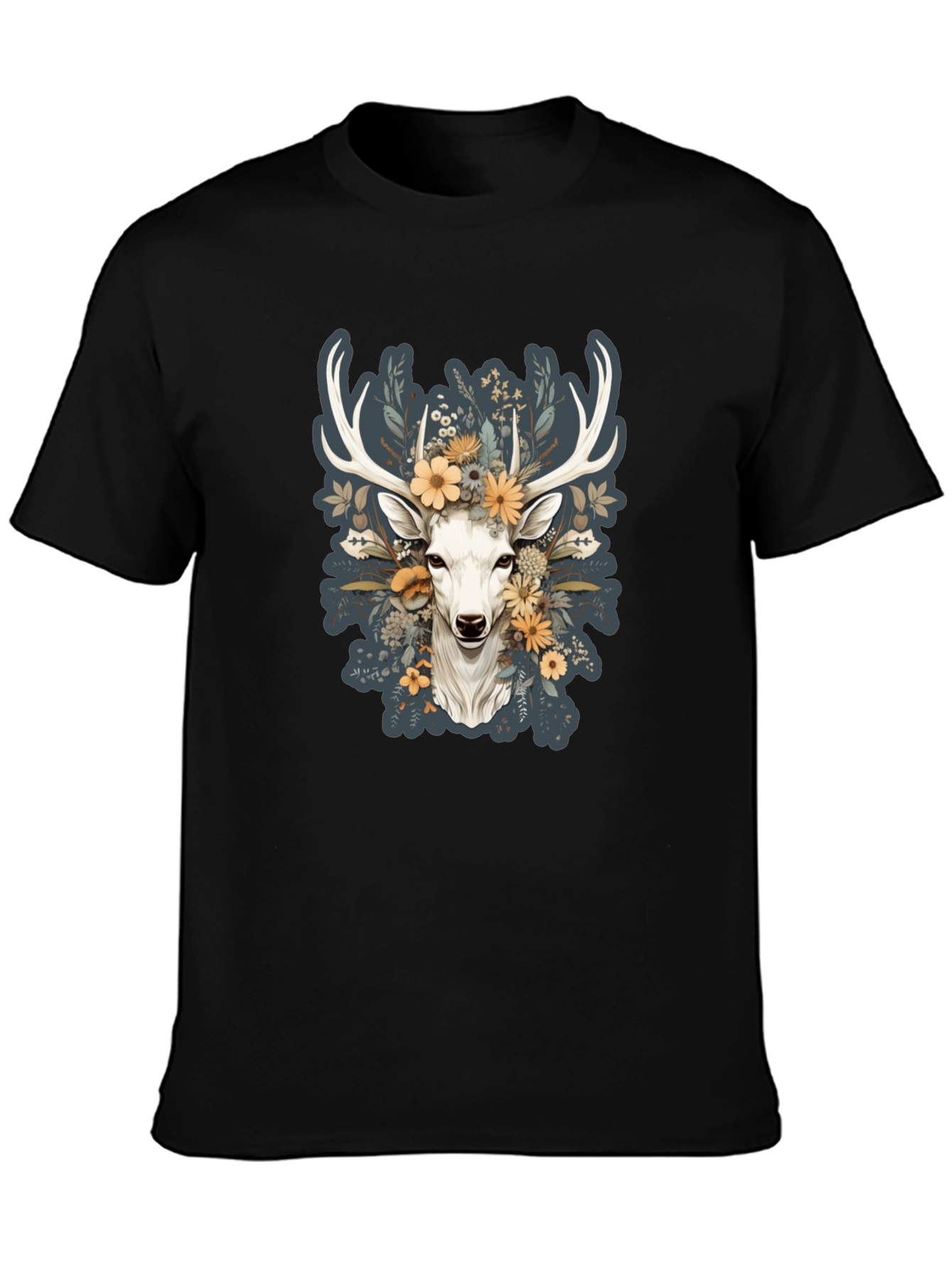 Black Floral Deer Graphic Tee - Nature Inspired Menswear view 3