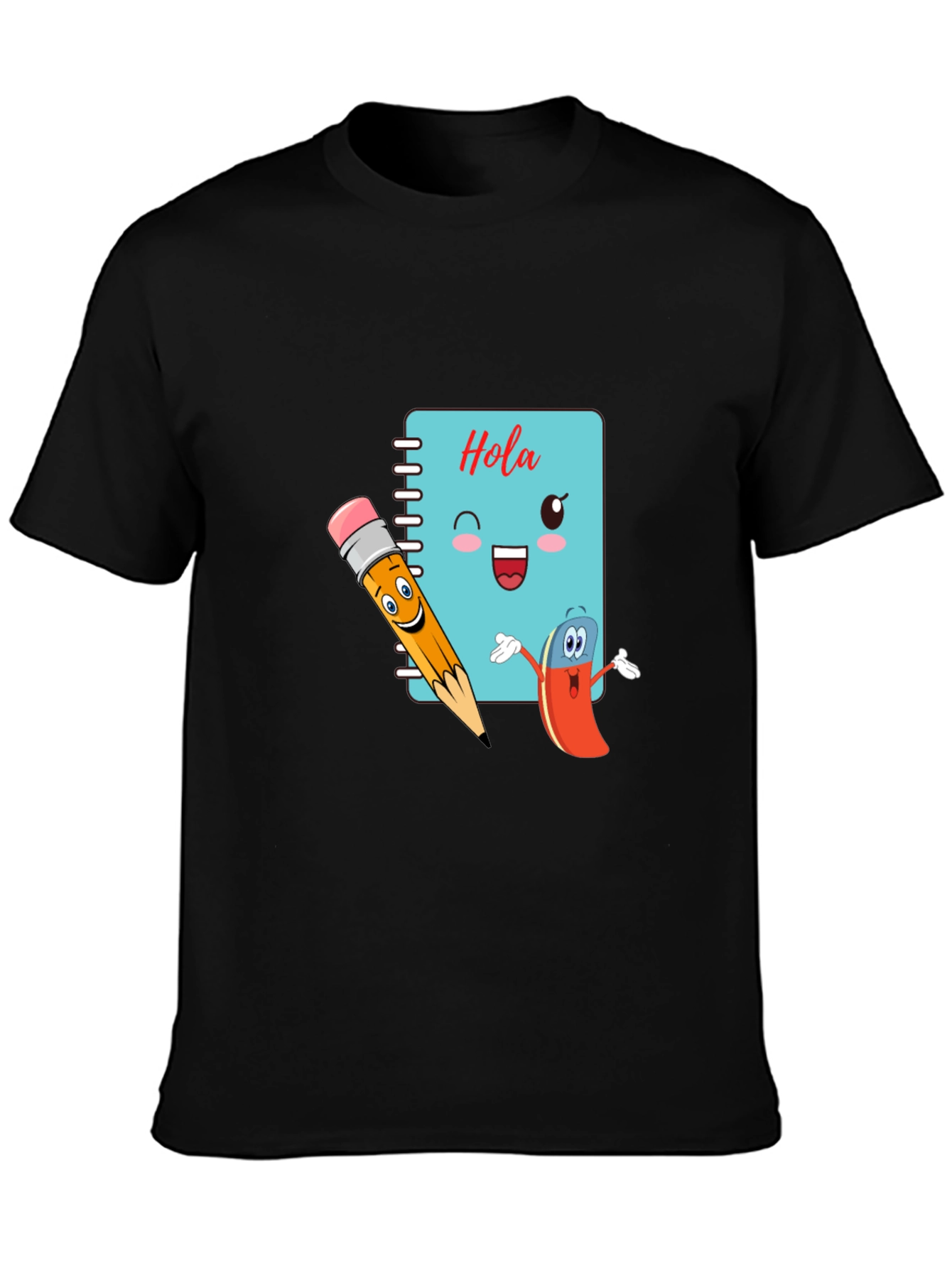 Black Hola Notebook Cartoon Black T-shirt view 3
