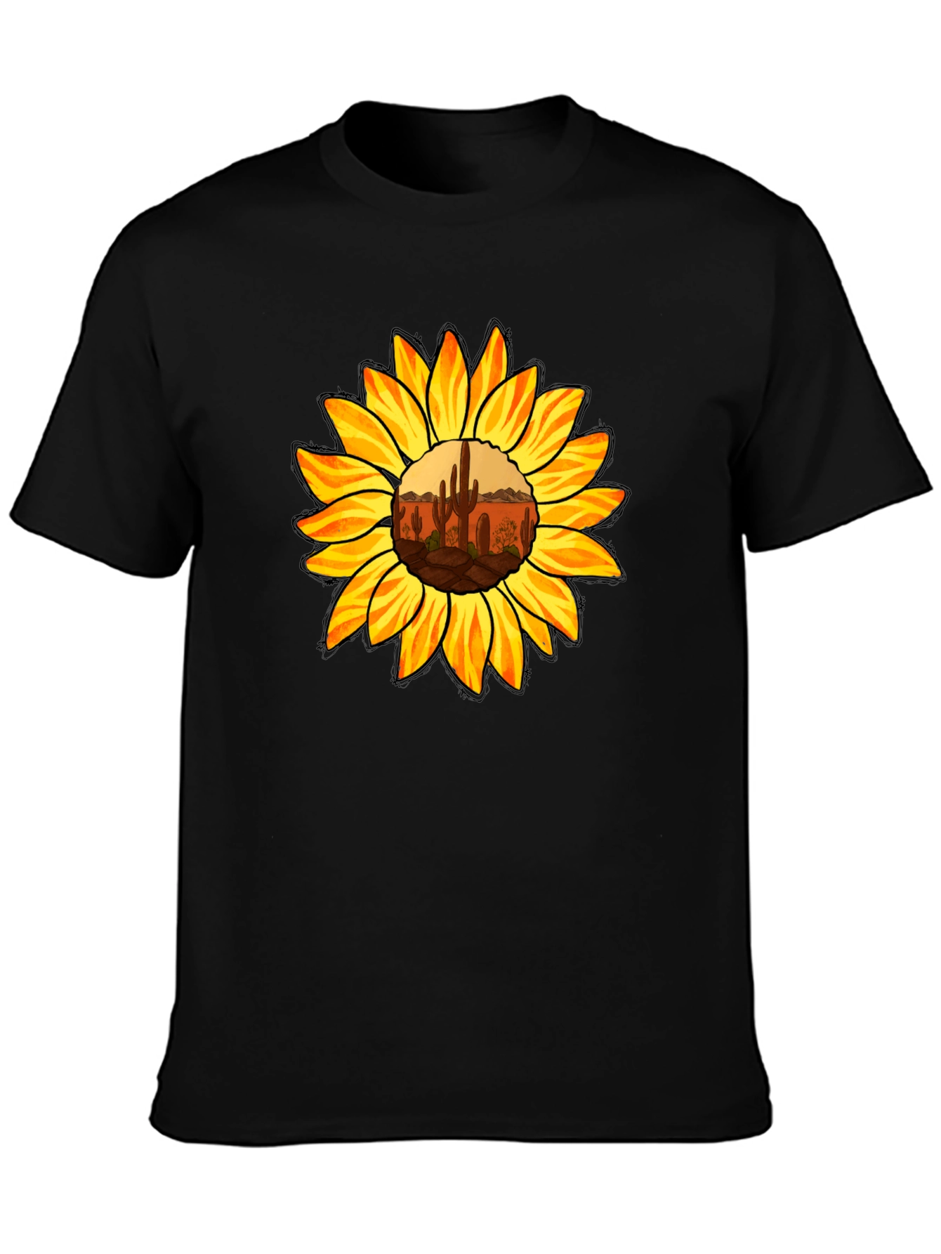 Black Sunflower Desert Graphic Tee - Black Cotton Shirt view 3