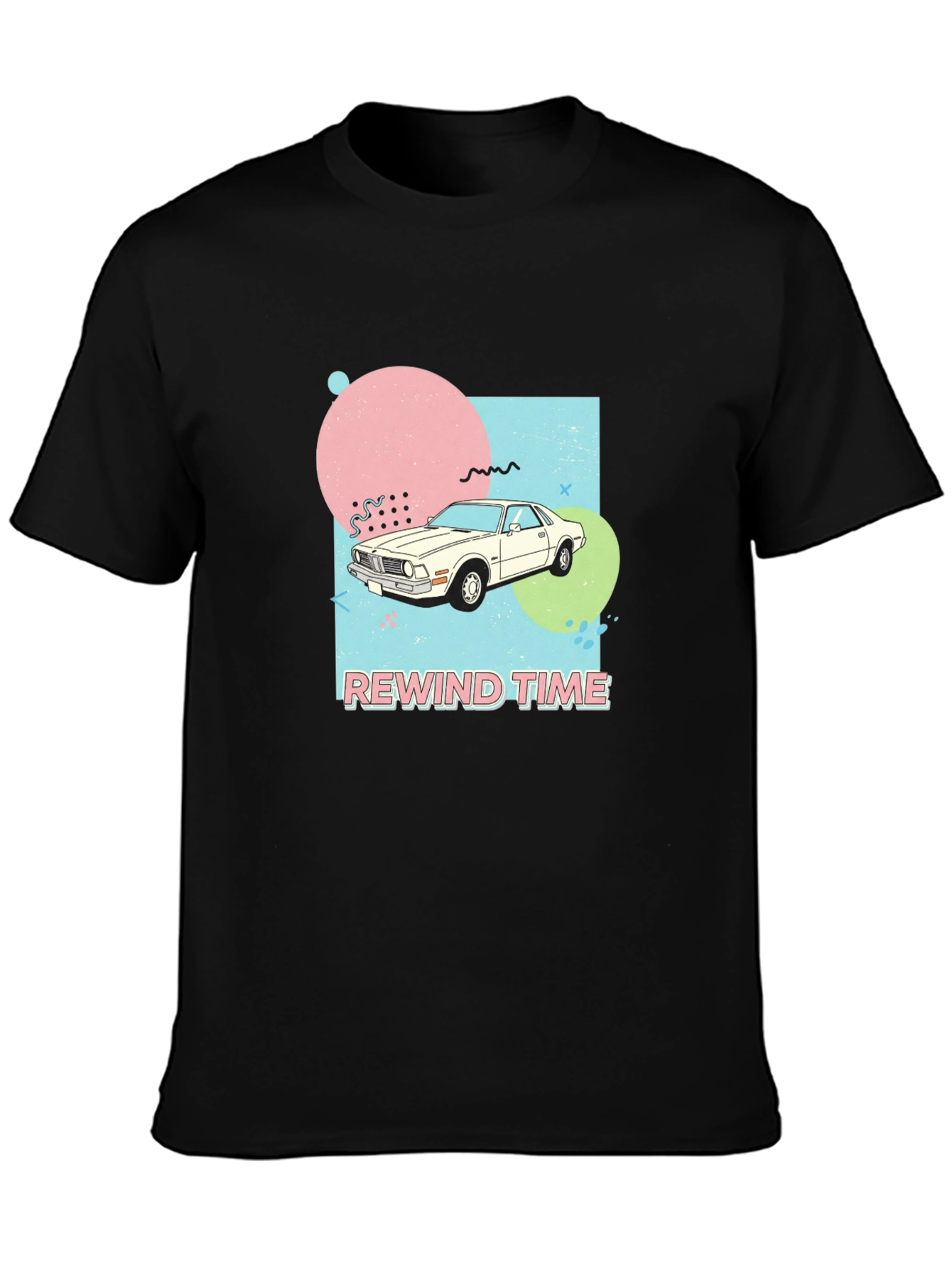 Black Rewind Time Retro Car Graphic T-Shirt view 3