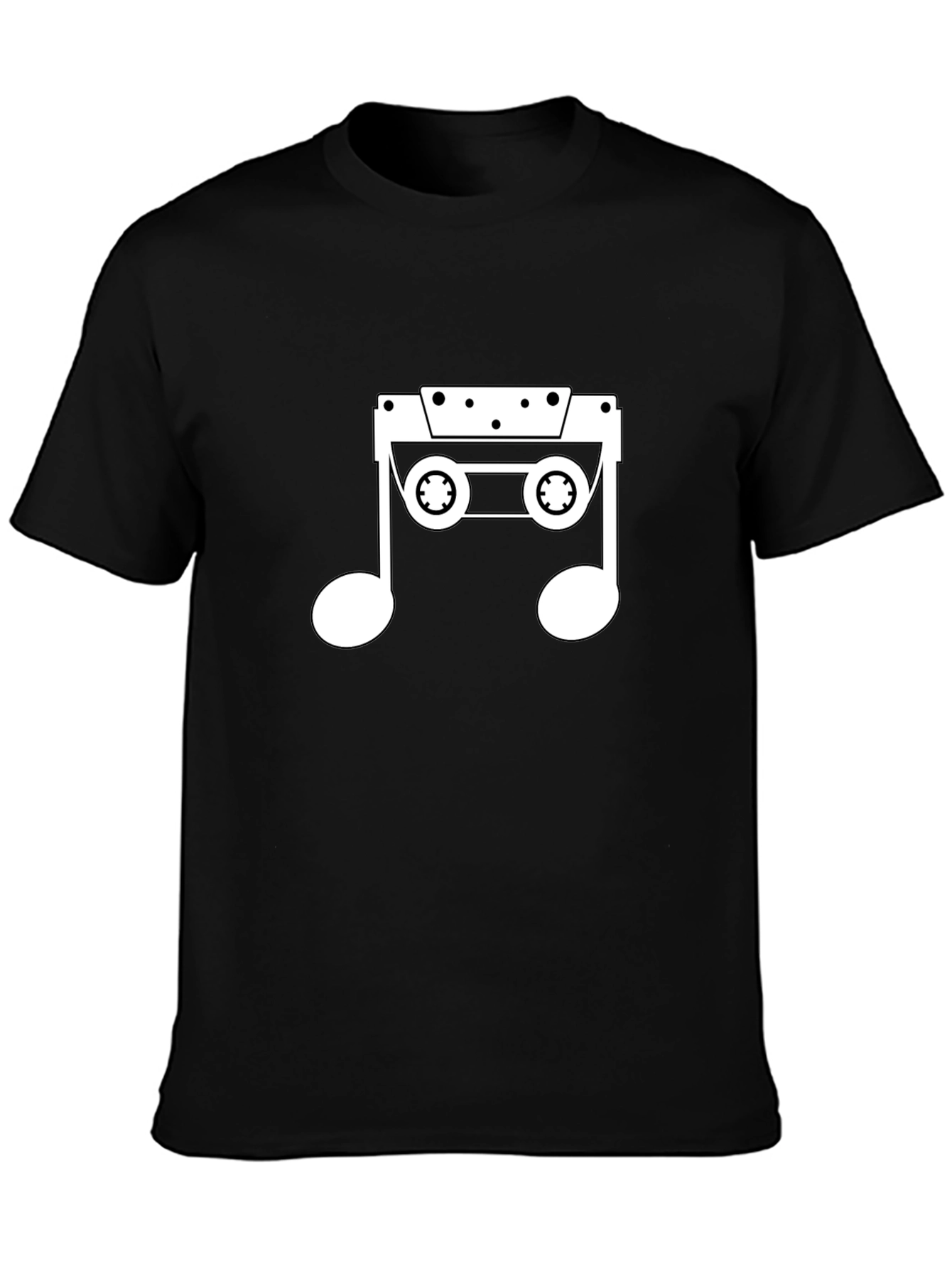 Black Retro Music Note Cassette T-Shirt view 3