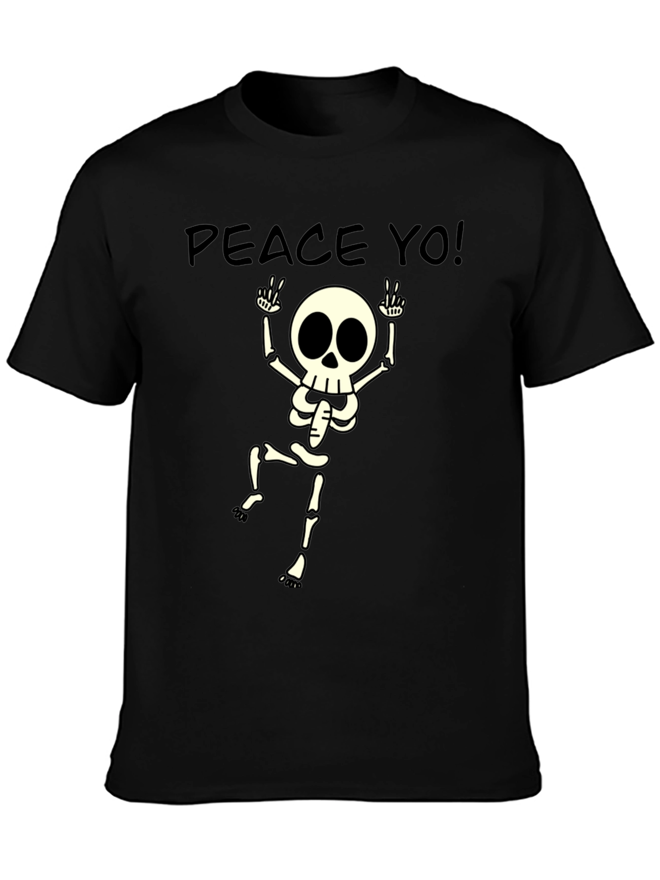 Black Peace Yo! Skeleton Graphic Black T-Shirt view 3