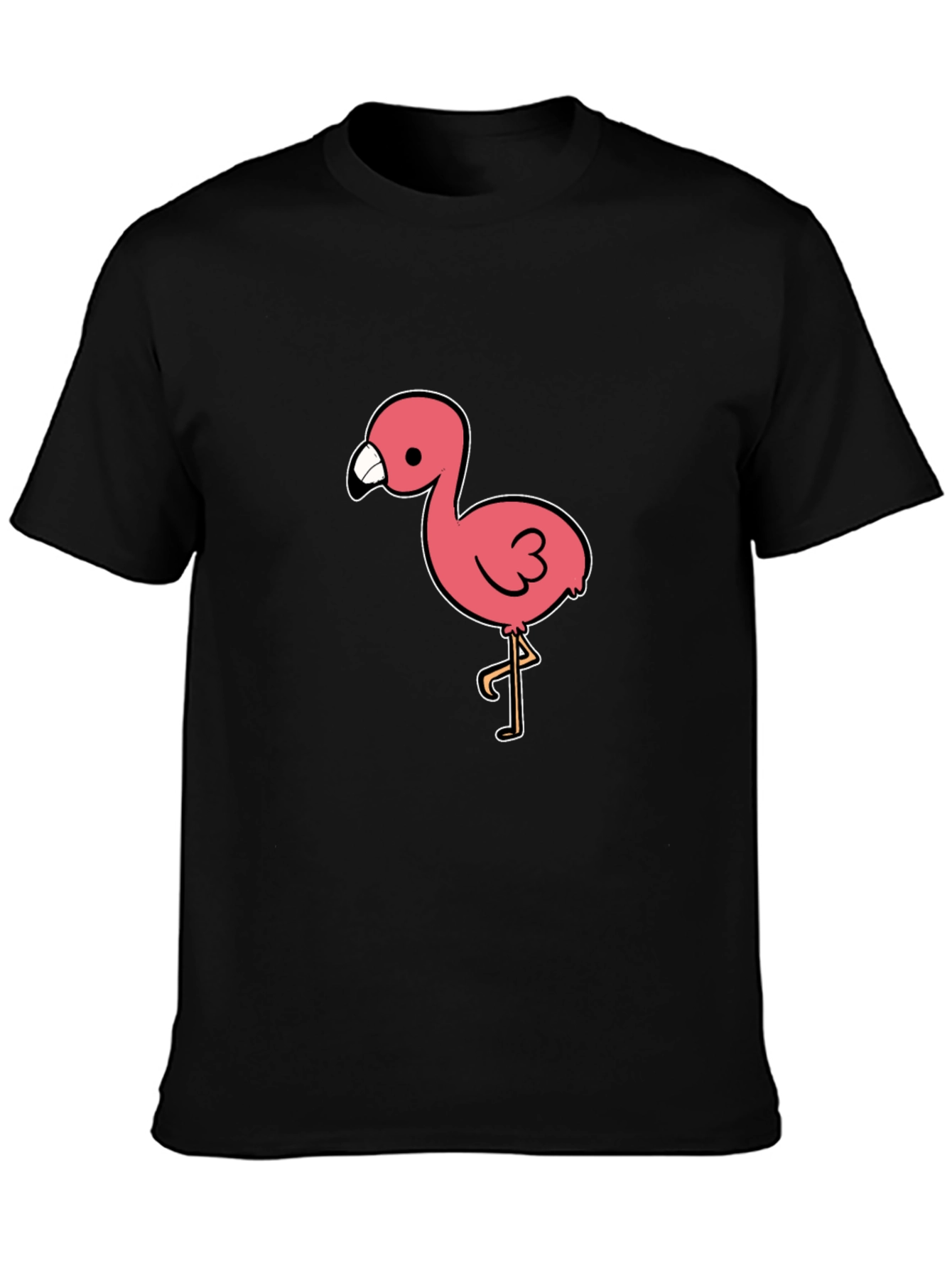 Black Black T-Shirt with Pink Flamingo Graphic view 3