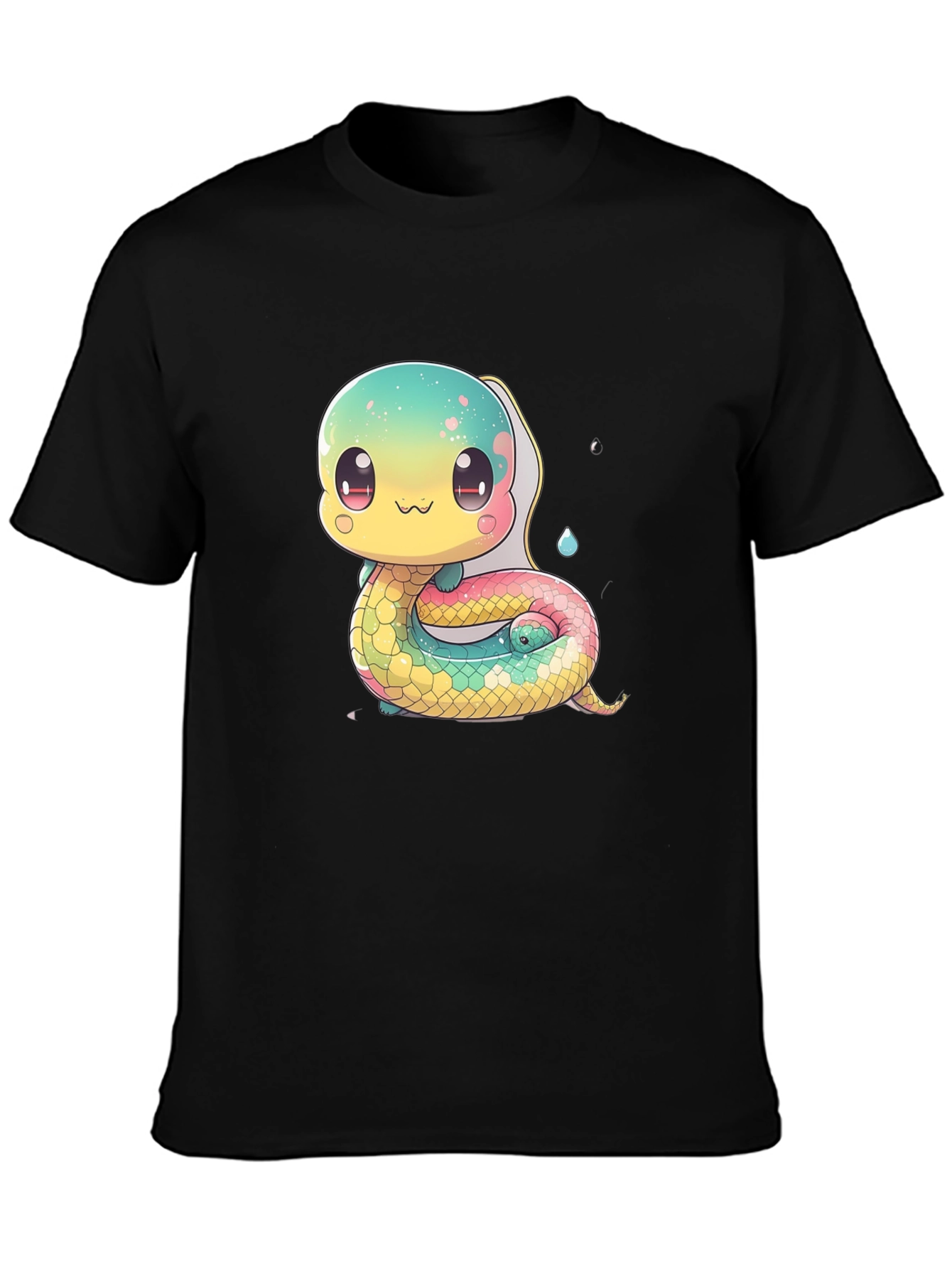 Black Cute Cartoon Snake Black T-Shirt view 3