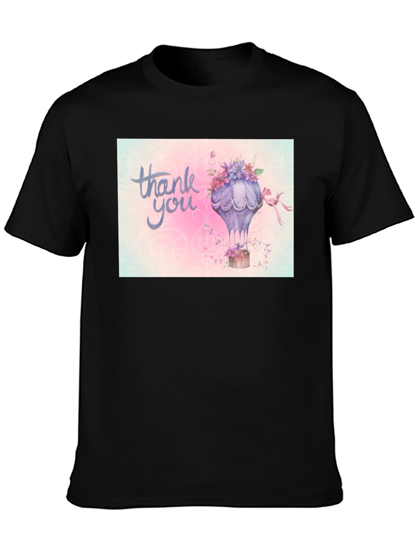 Black Thank You Hot Air Balloon Graphic Tee view 3