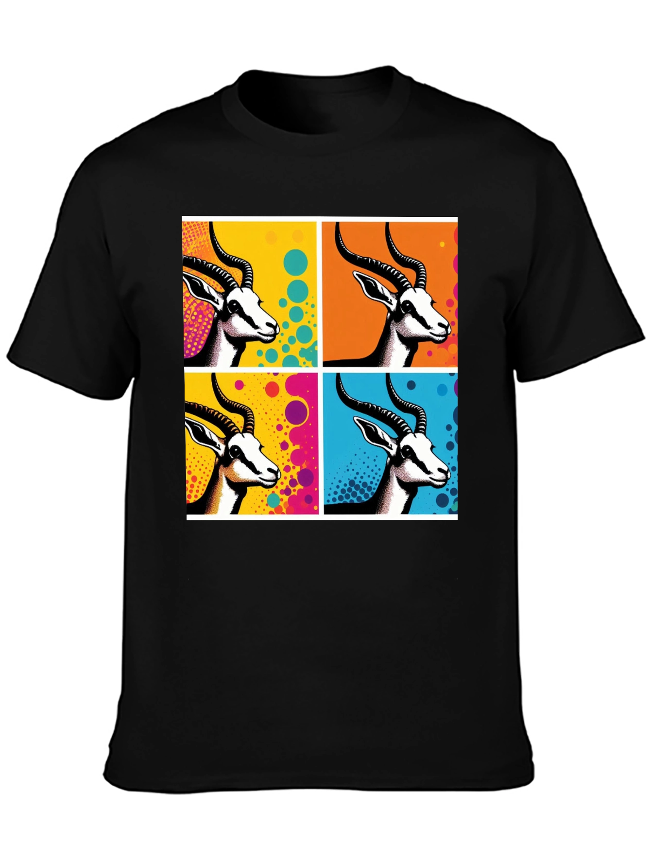 Black Pop Art Gazelle Graphic Tee - Stylish Men's Black T-Shirt view 3