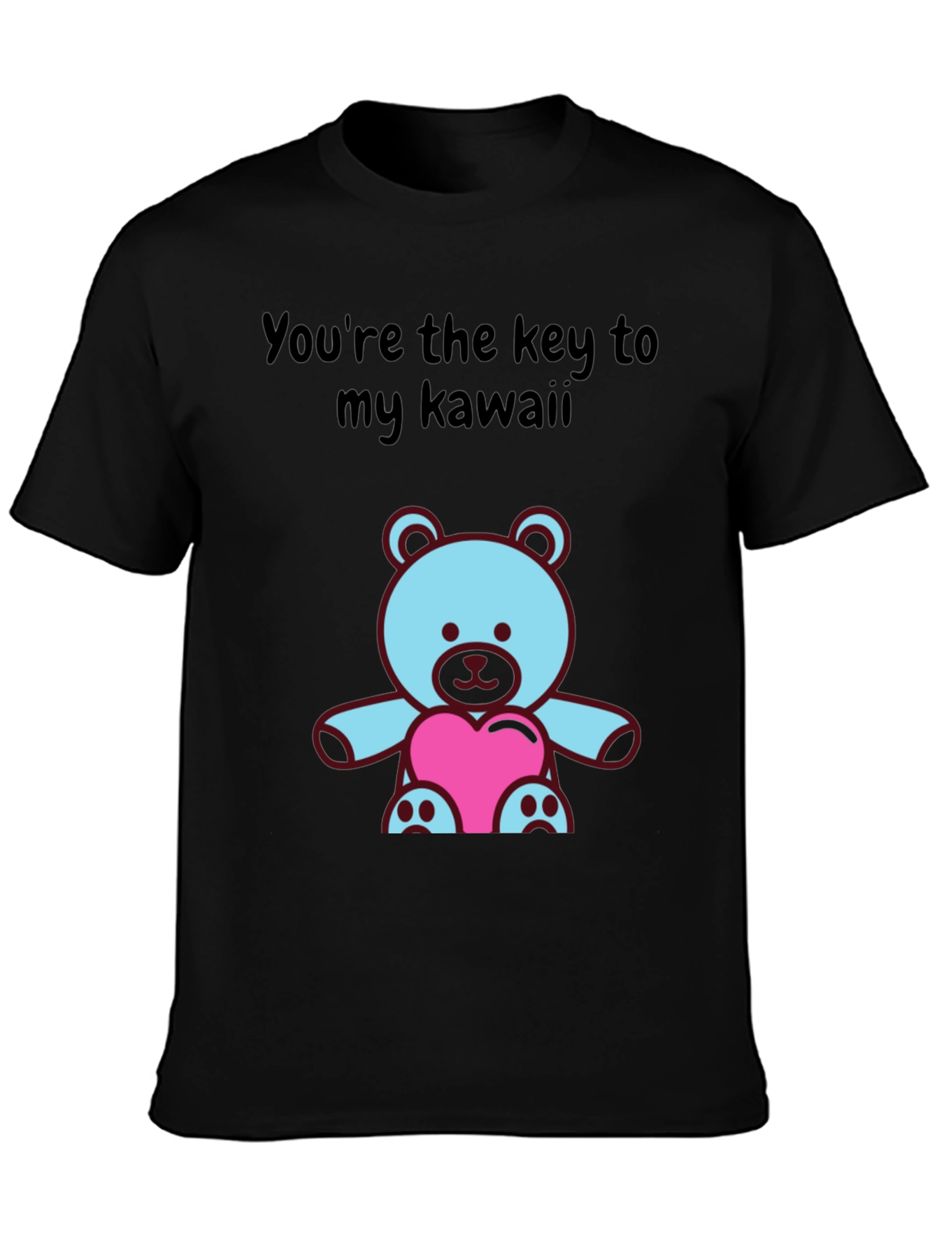 Black Kawaii Bear T-Shirt: Key to My Heart Tee view 3