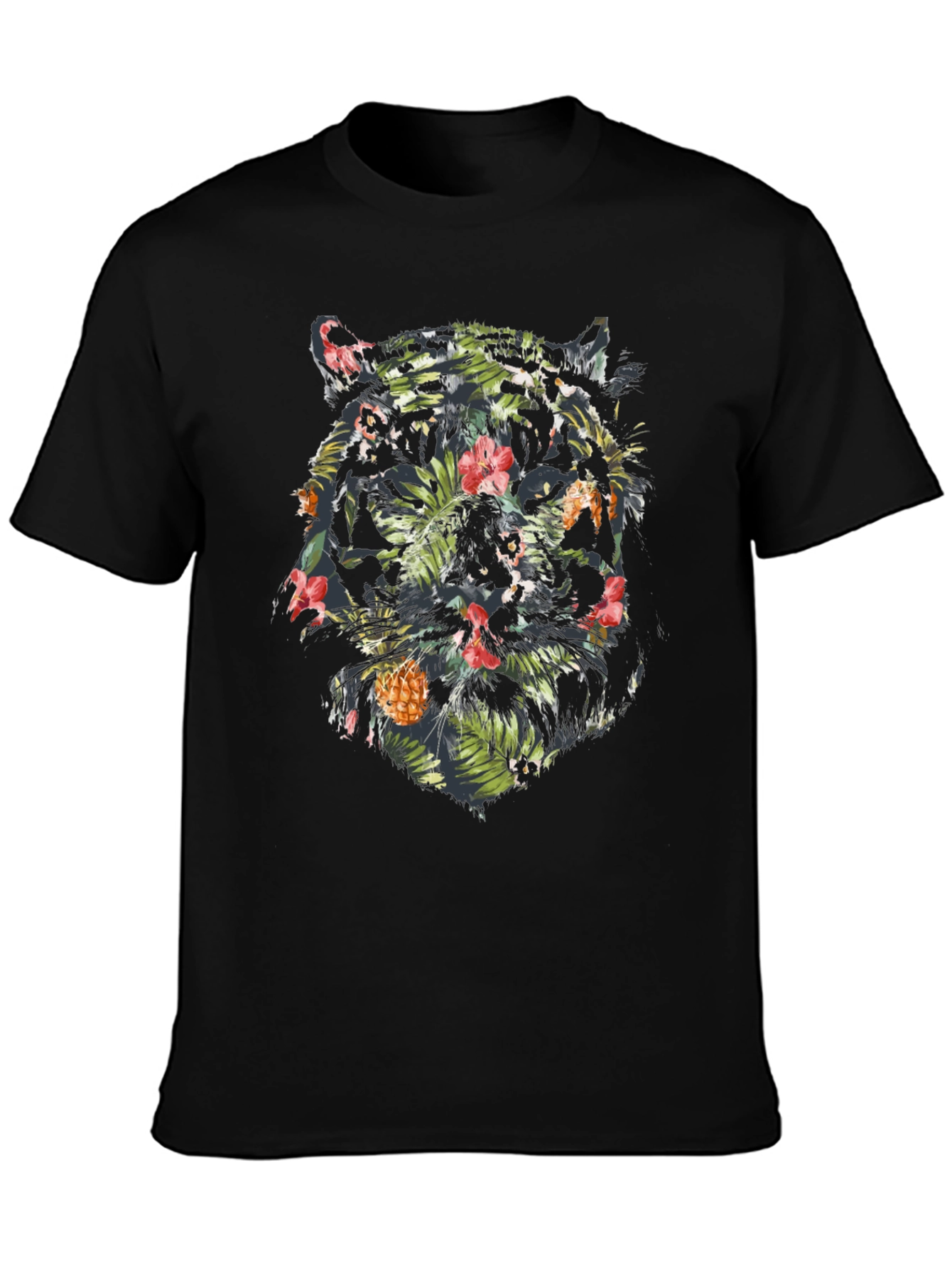 Black Tropical Tiger Graphic Tee - Black Cotton Blend Shirt view 3