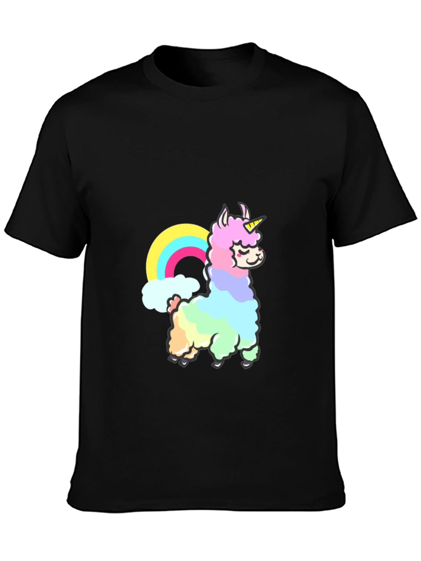 Black Rainbow Llama Unicorn Graphic T-Shirt view 3