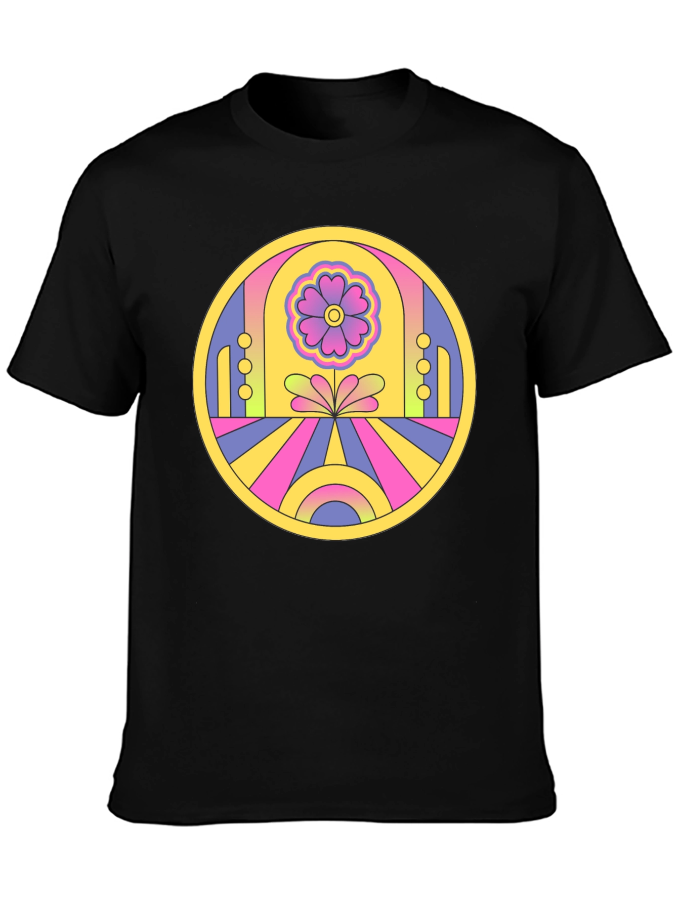Black Retro Flower Power Graphic Tee - Black view 3