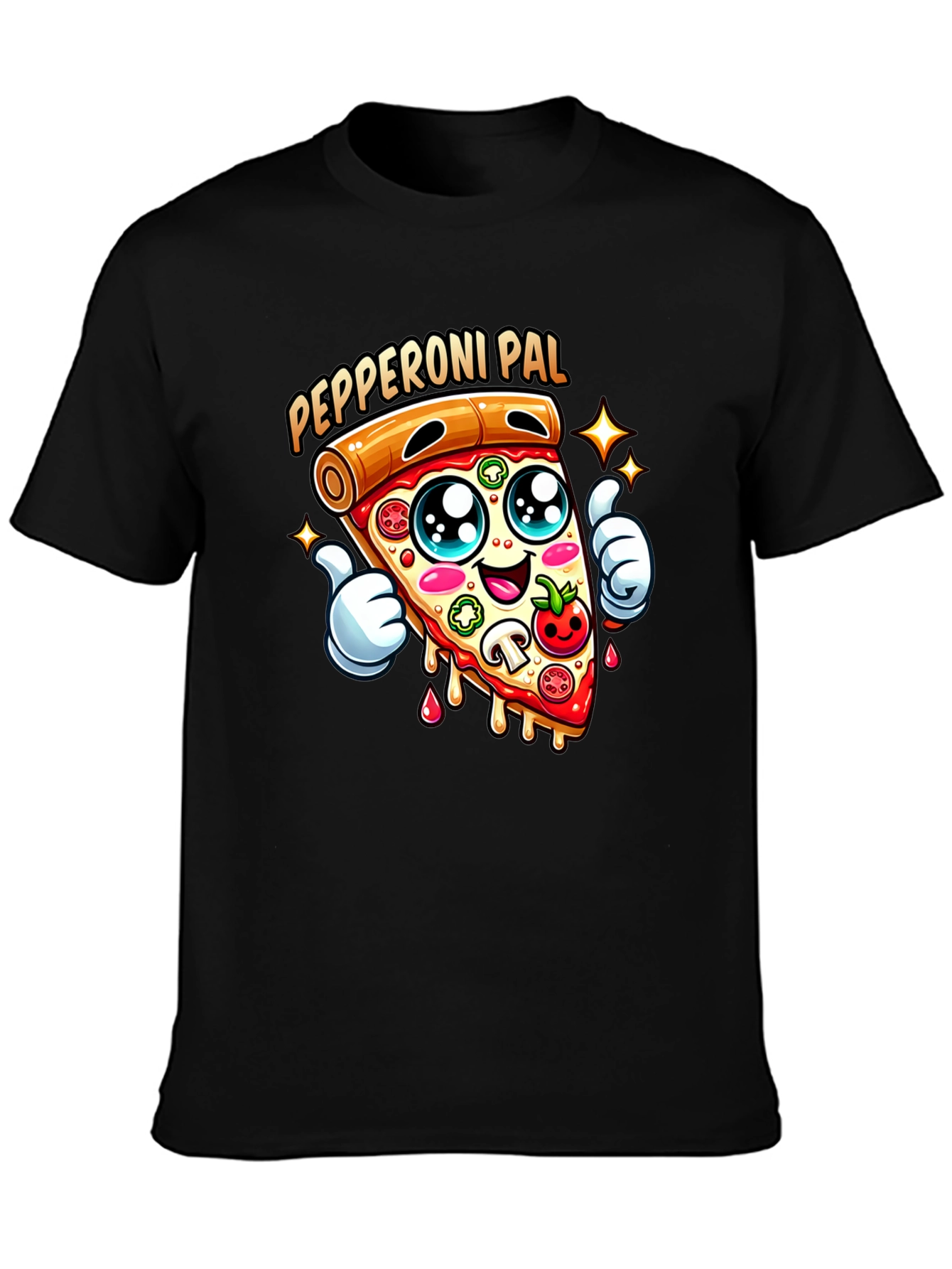 Black Pepperoni Pal Graphic Tee - Fun Pizza T-Shirt view 3