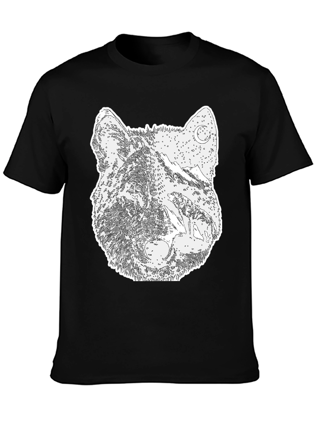 Black Wolf Graphic Print Tee - Black Cotton Blend view 3