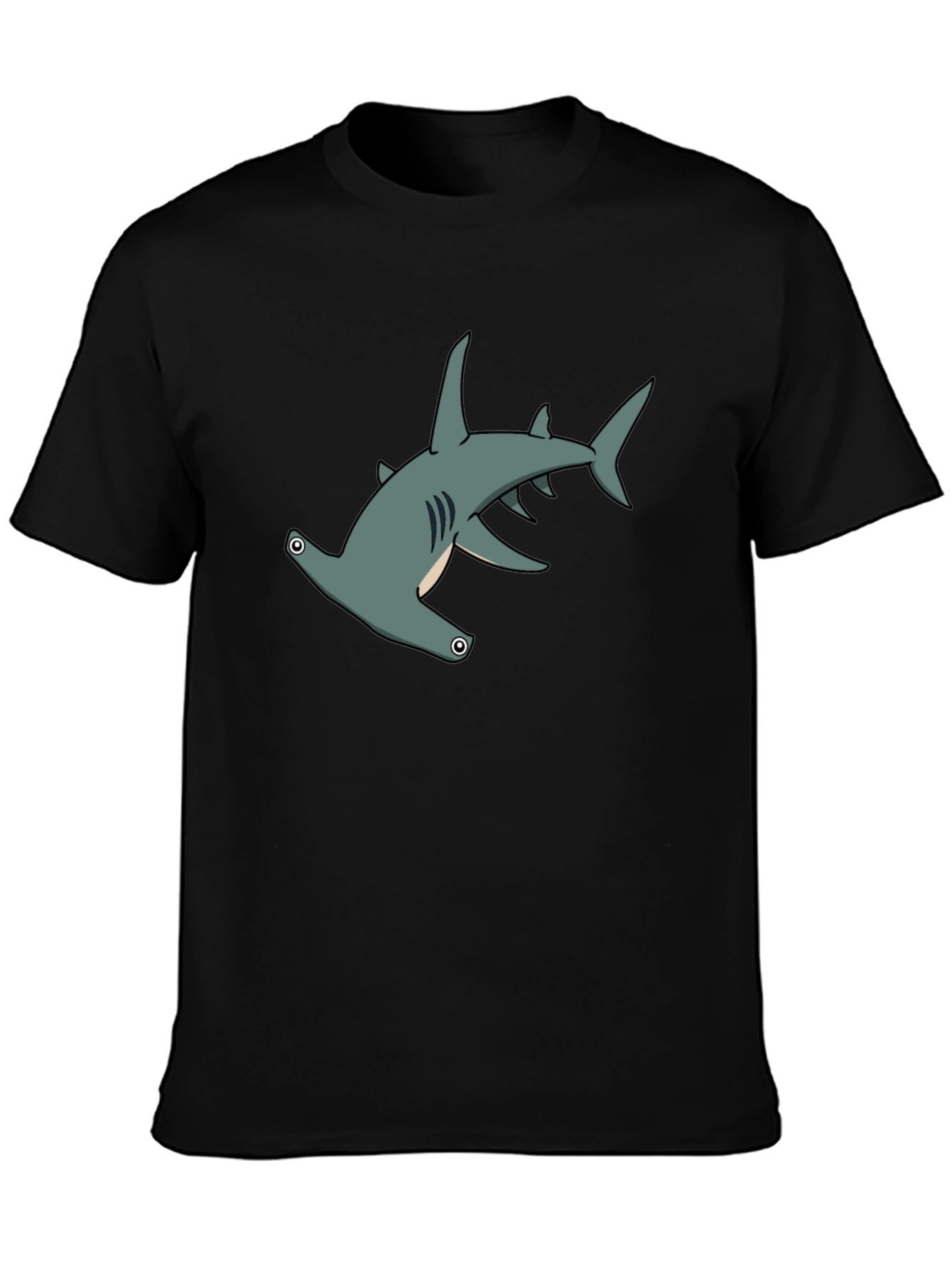 Black Hammerhead Shark Graphic Tee - Black Cotton view 3