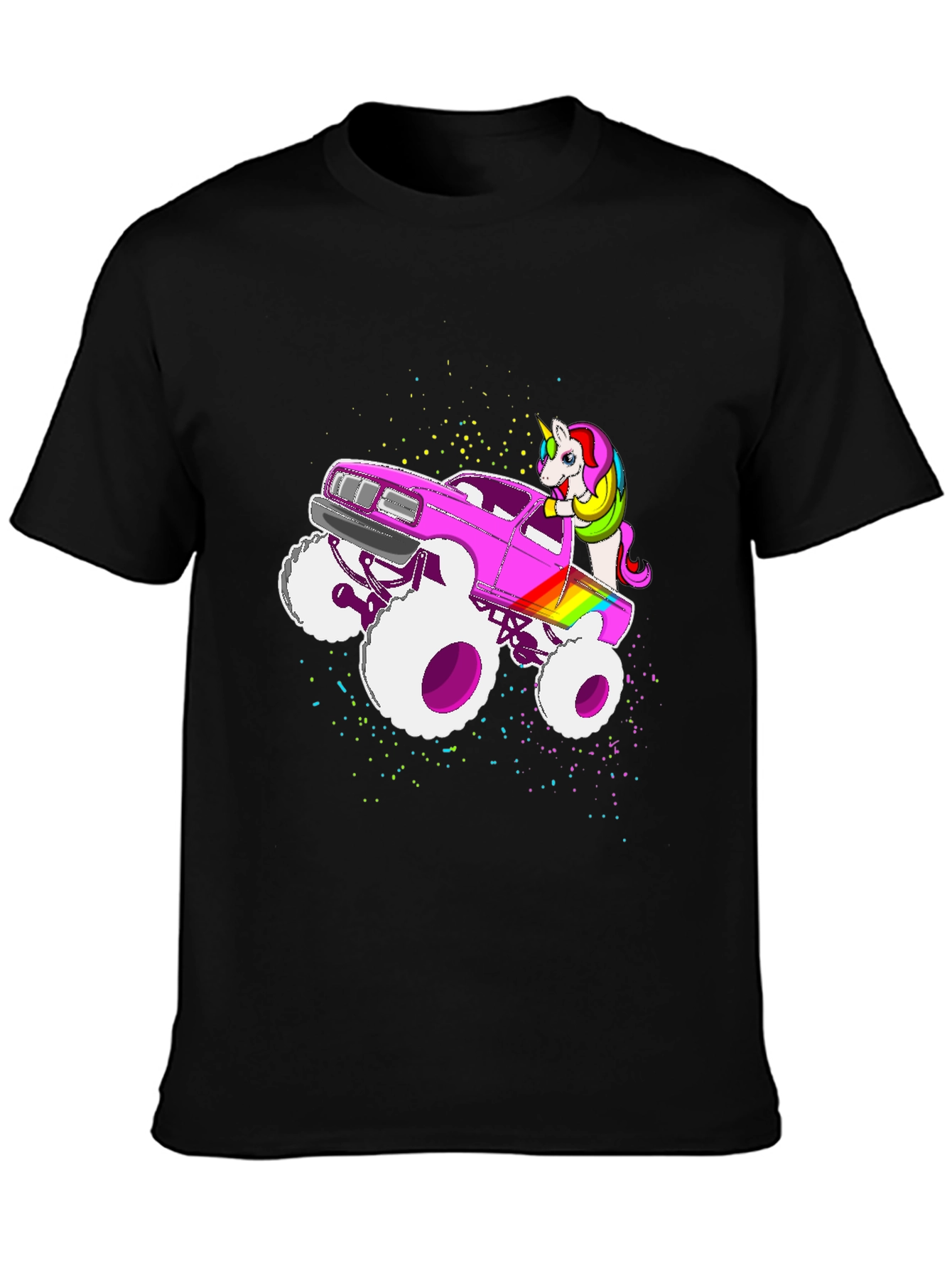 Black Unicorn Monster Truck Graphic T-Shirt view 3