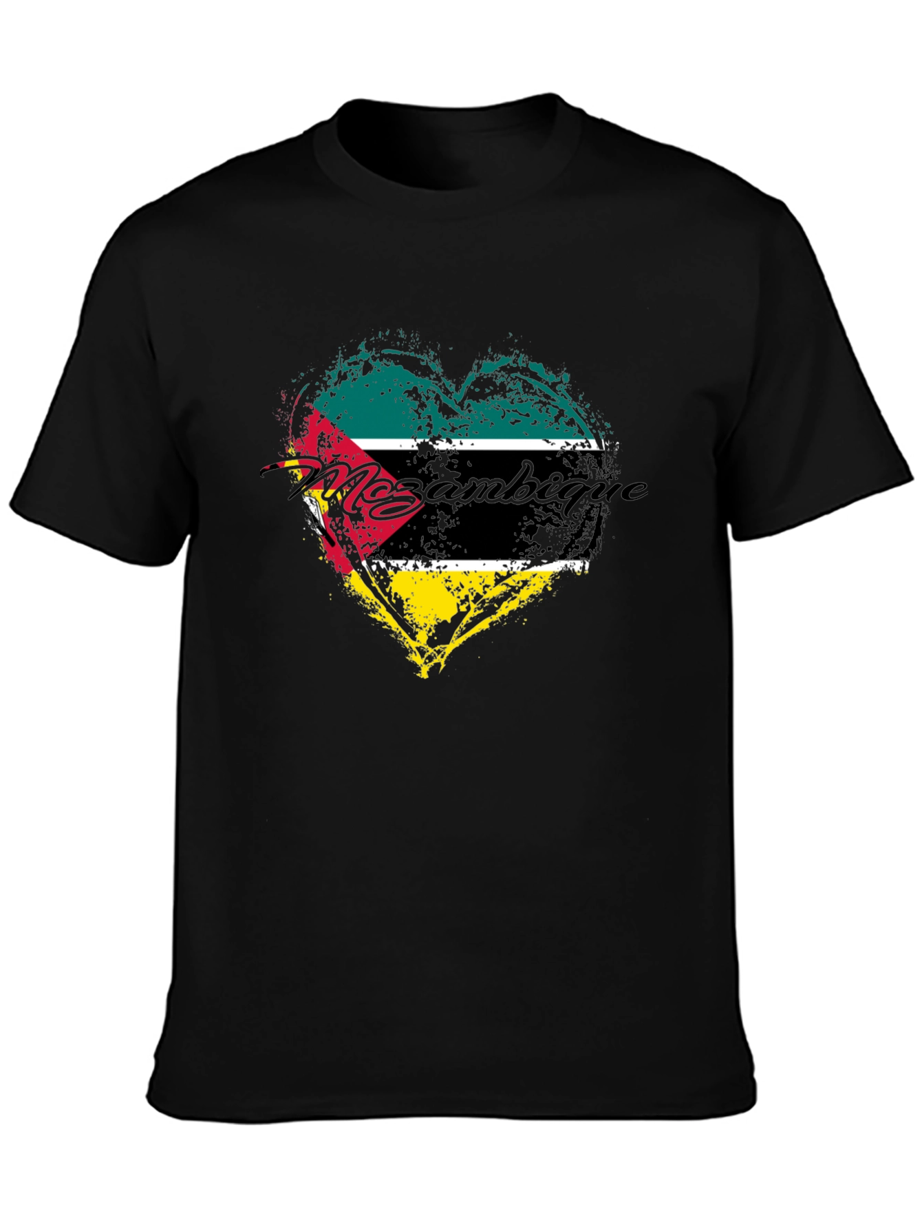 Black Mozambique Flag Heart Graphic T-Shirt - Black view 3