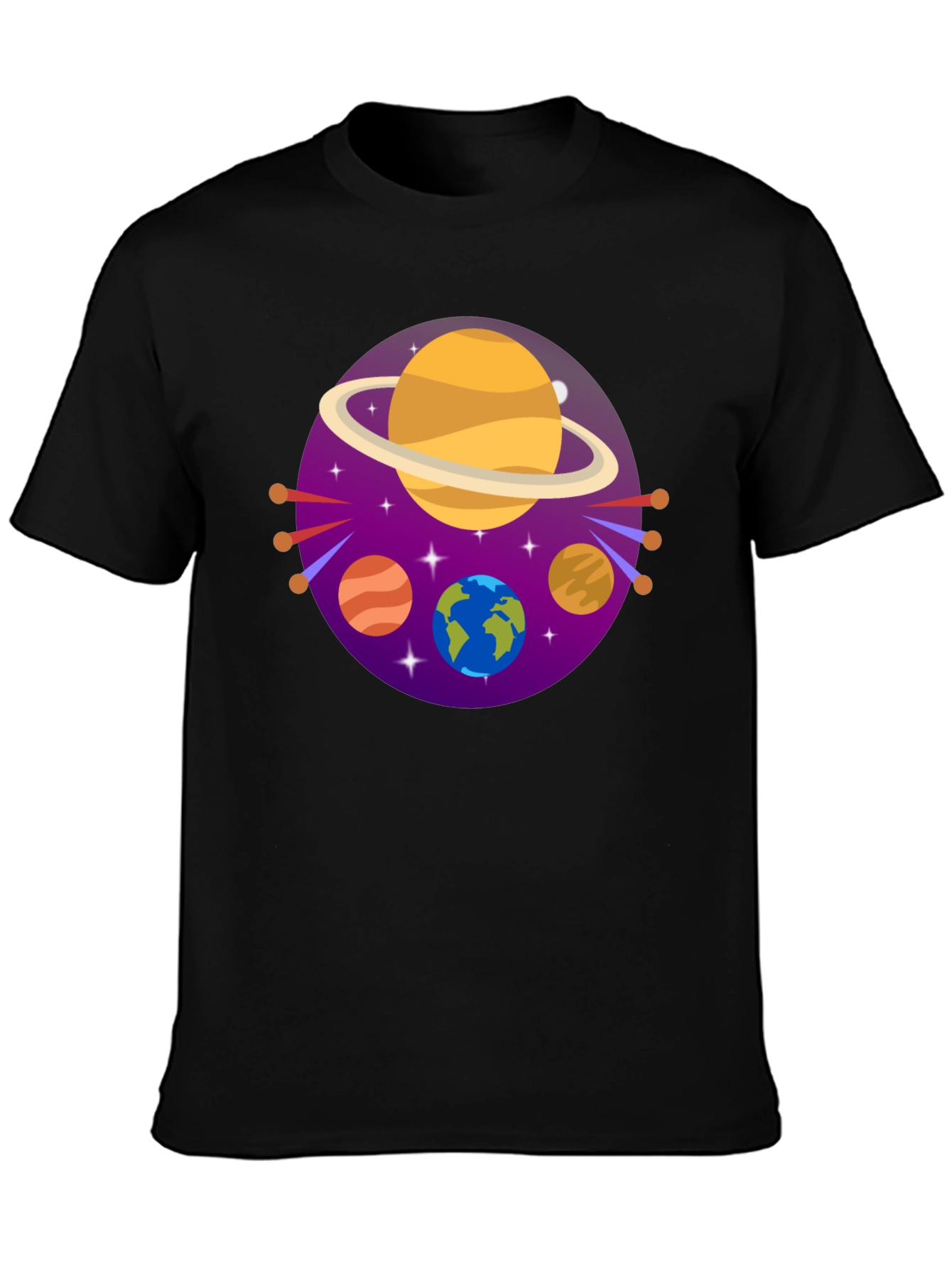 Black Cosmic Planets Graphic Tee - Black Cotton Blend view 3