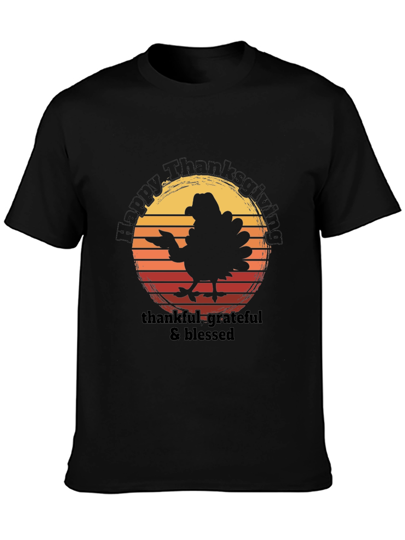 Black Happy Thanksgiving Turkey Graphic T-Shirt view 3