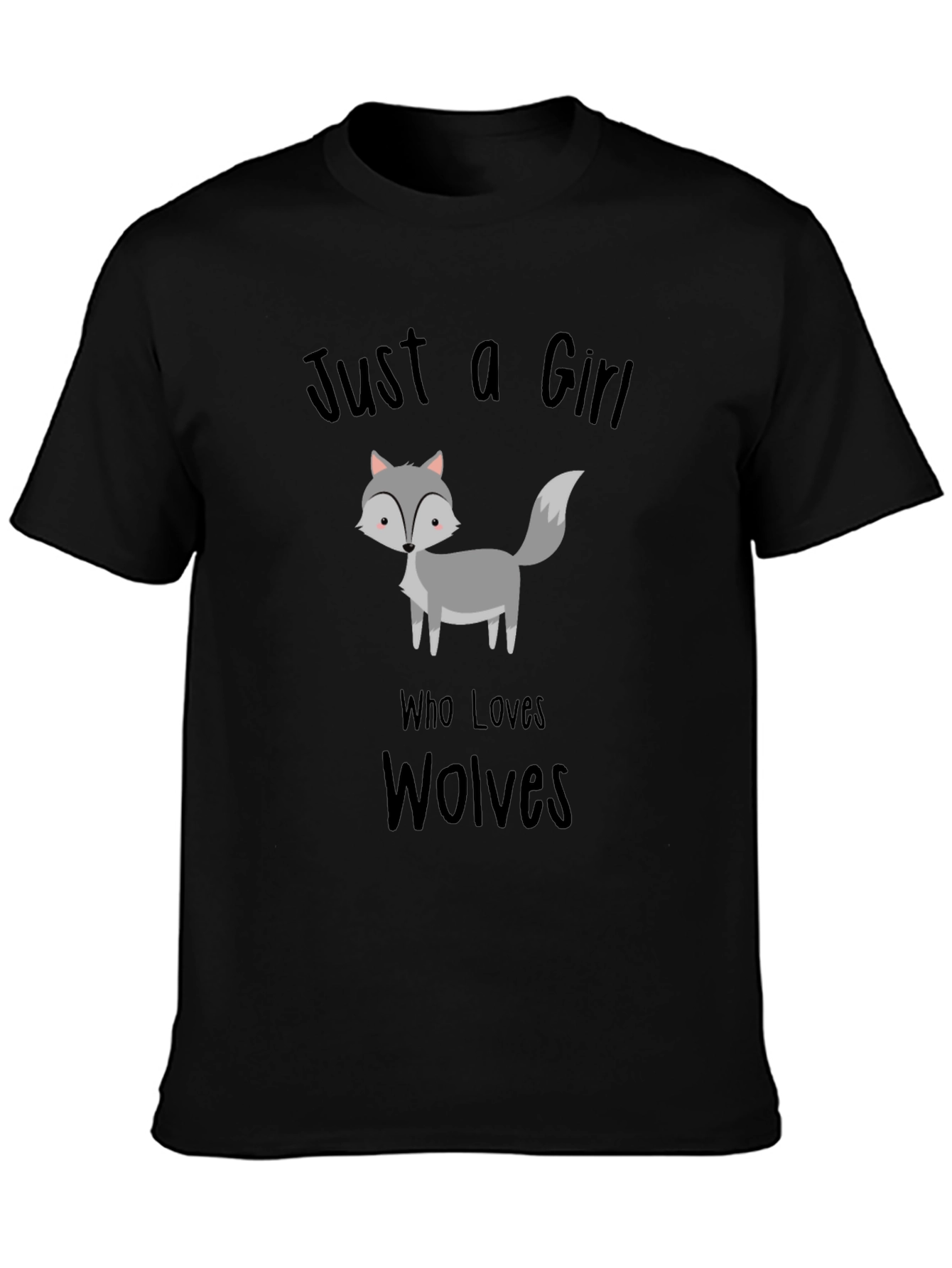 Black Just a Girl Who Loves Wolves T-Shirt, Black view 3
